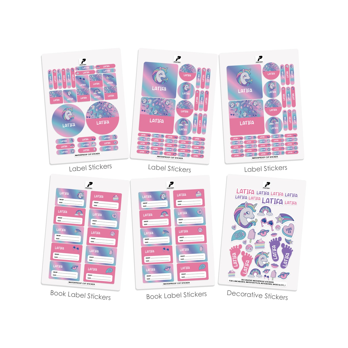 School Label Stickers Pack D077 - Unicorn