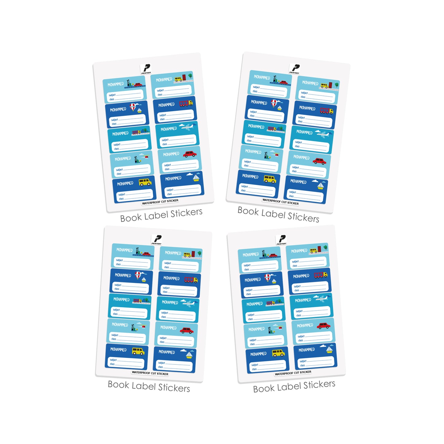 School Label Stickers Pack D083 - Cars & Airplane