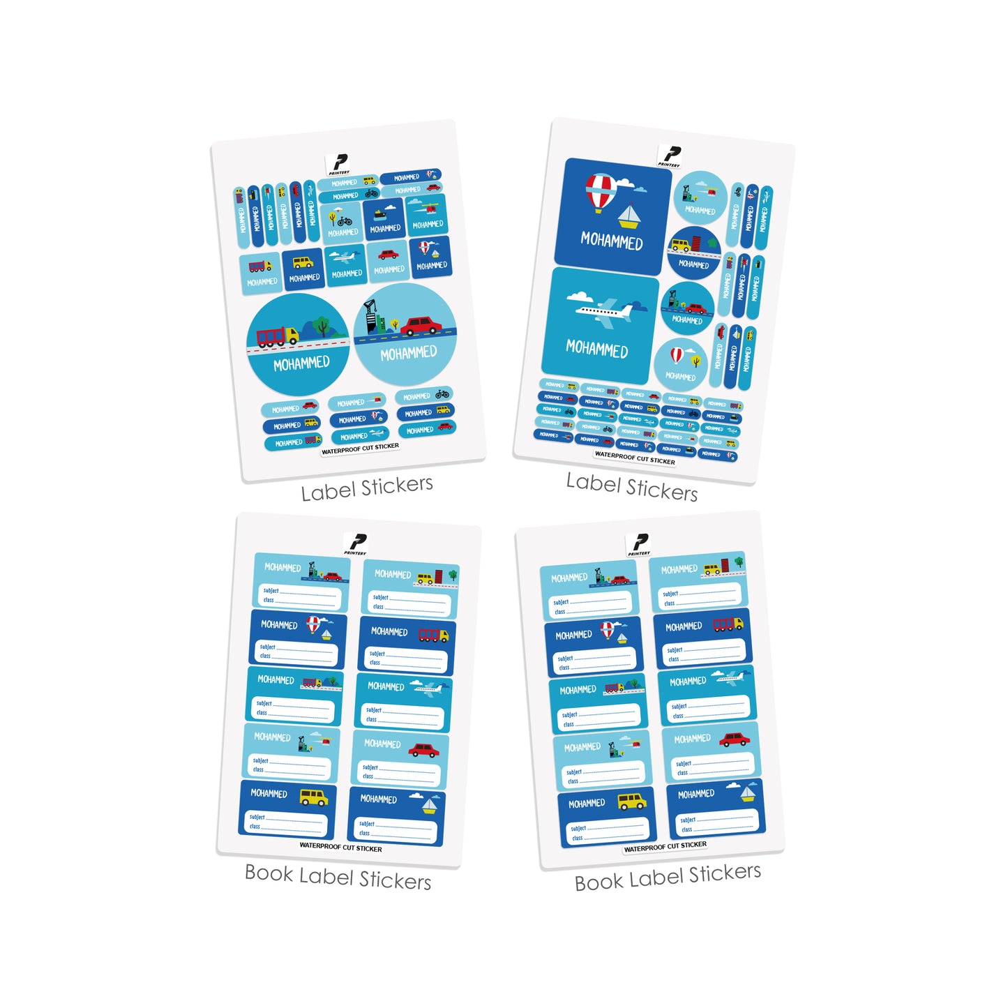 School Label Stickers Pack D083 - Cars & Airplane