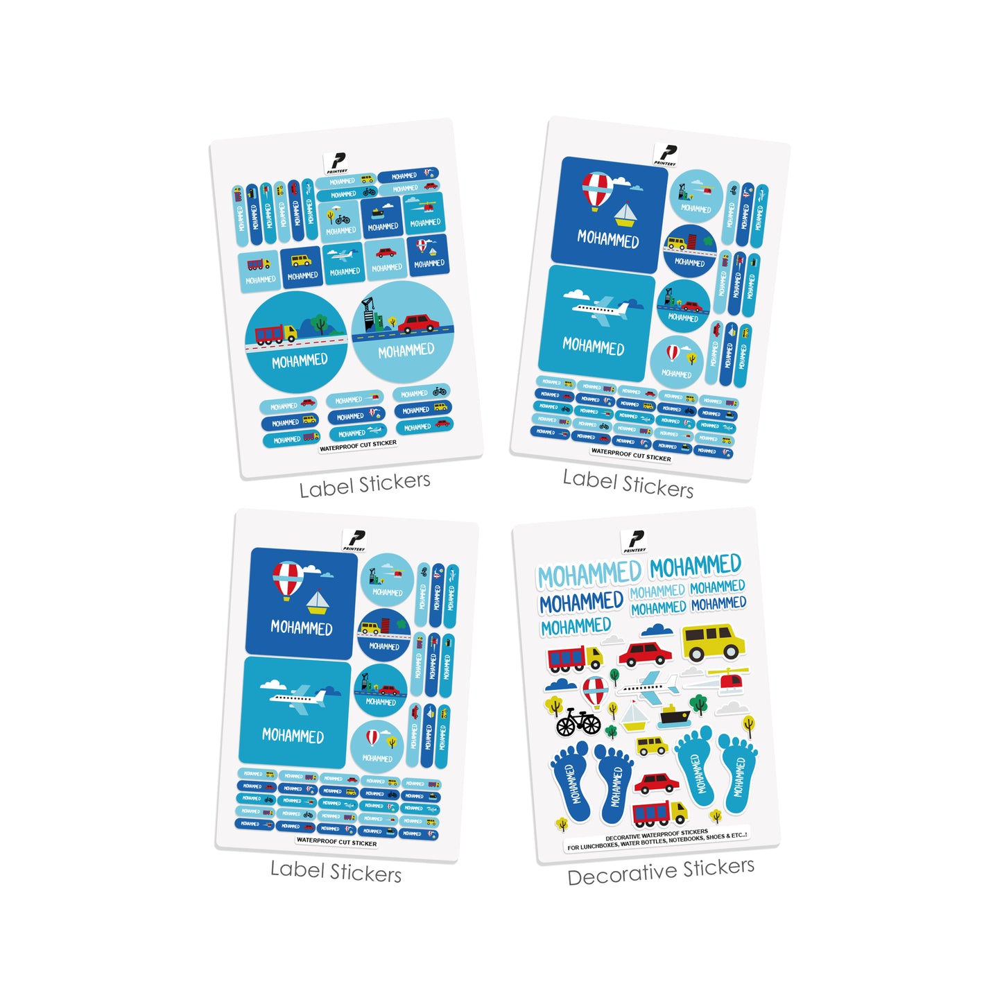 School Label Stickers Pack D083 - Cars & Airplane