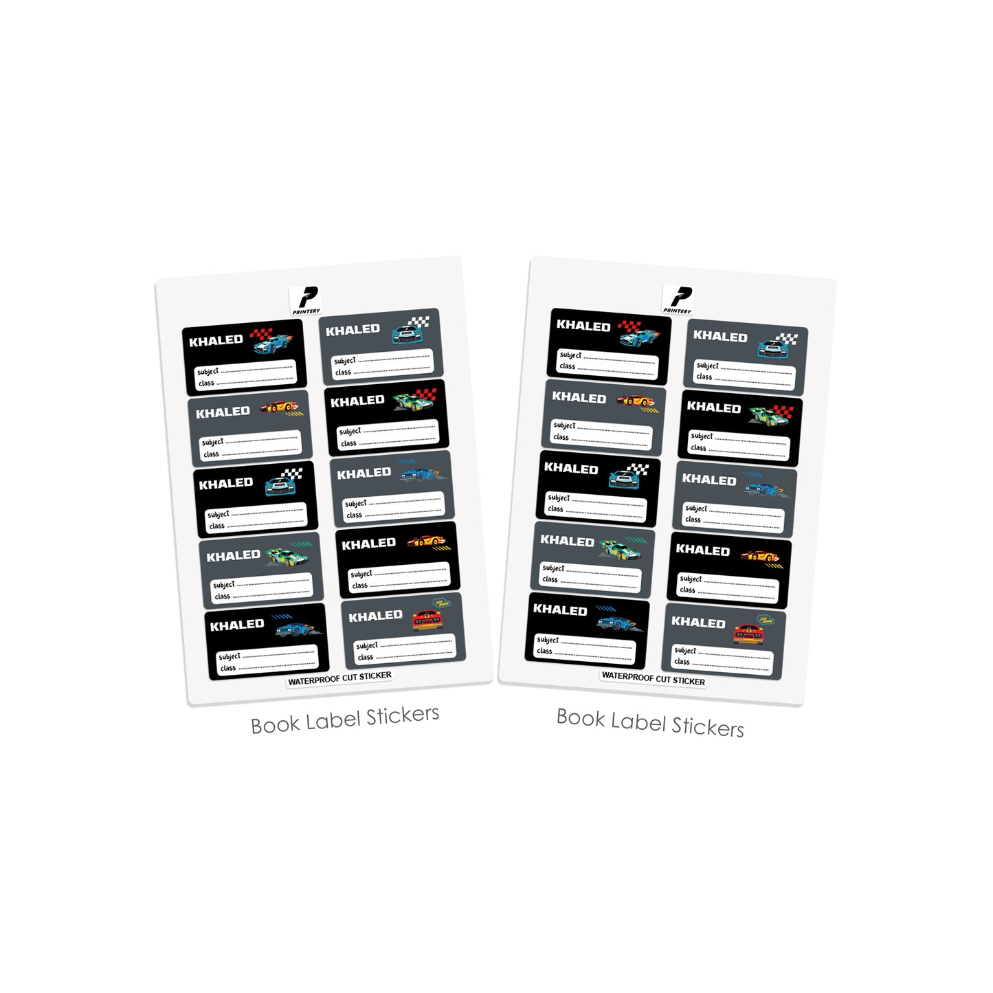 School Label Stickers Pack D139 - Race Car