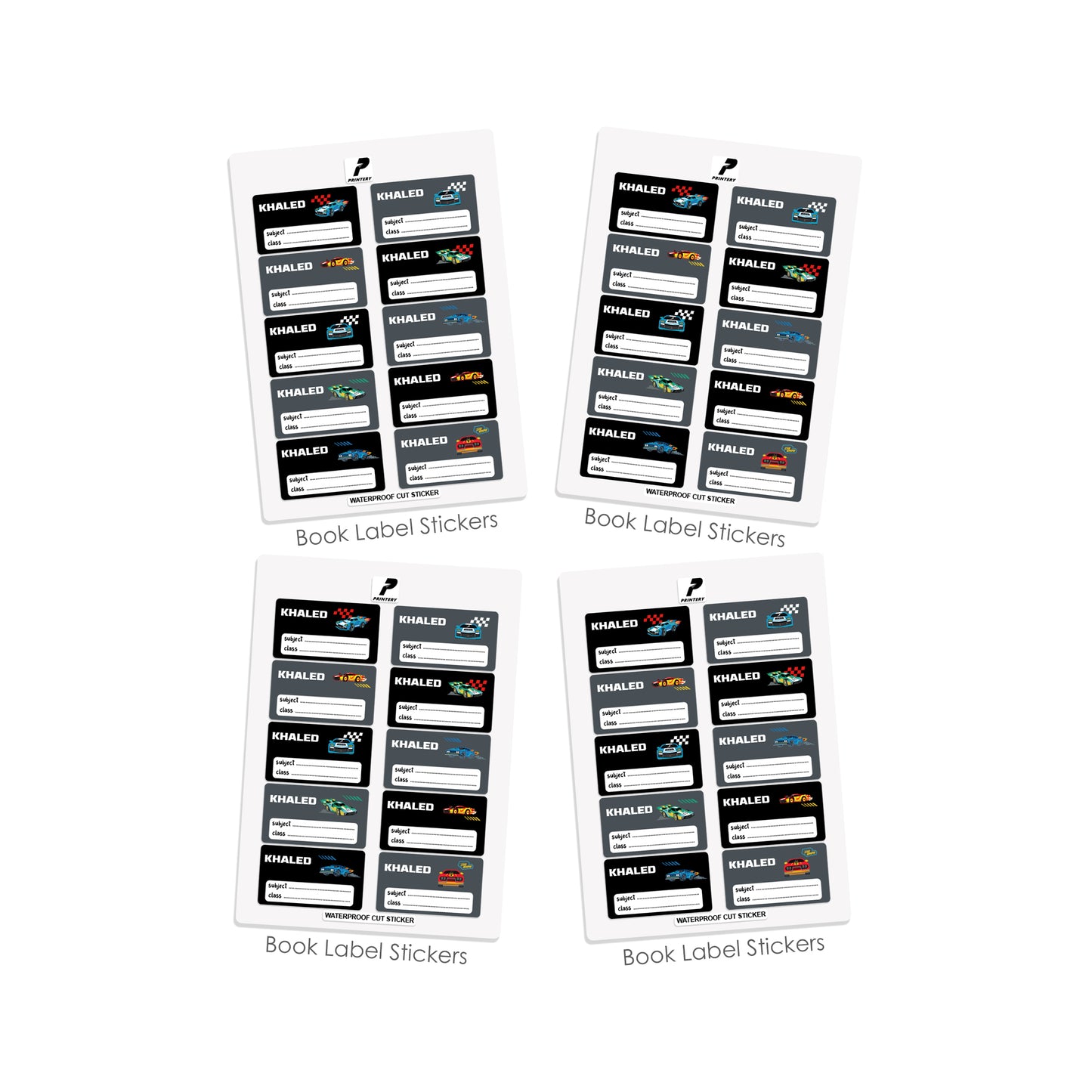 School Label Stickers Pack D139 - Race Car