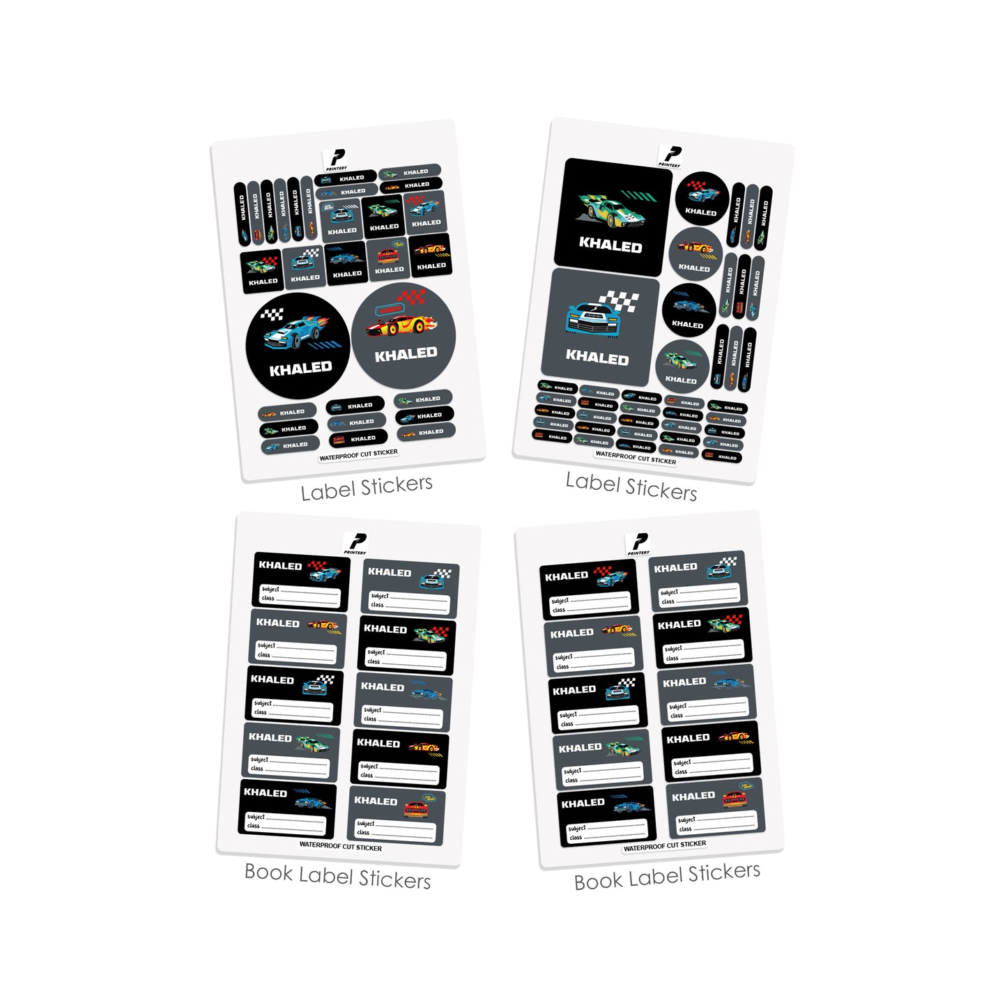 School Label Stickers Pack D139 - Race Car