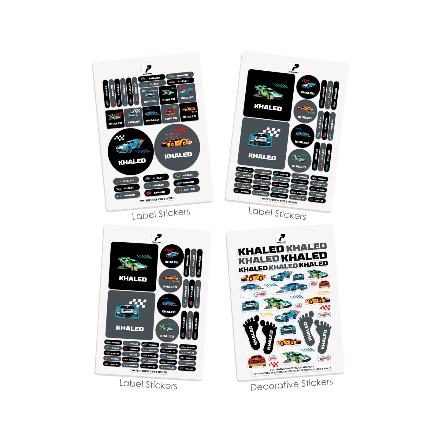 School Label Stickers Pack D139 - Race Car