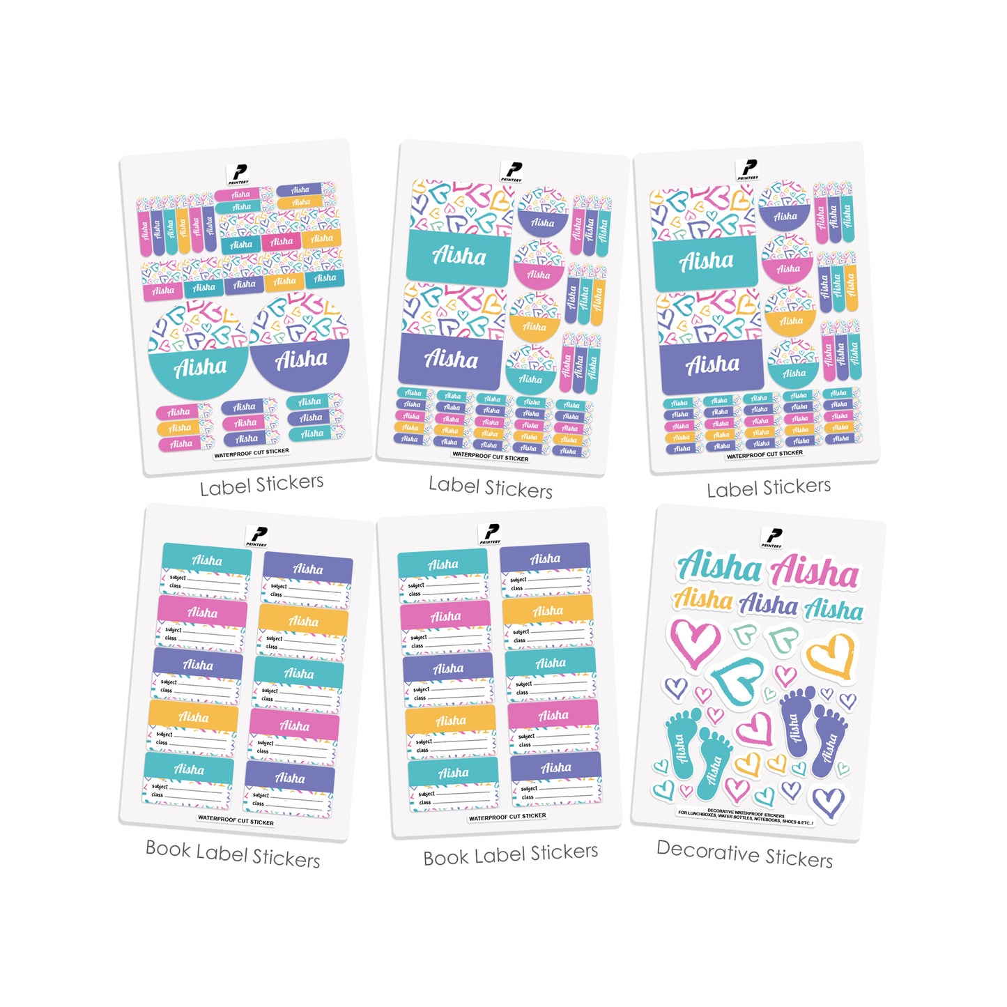 School Label Stickers Pack D163 - Heart Pattern