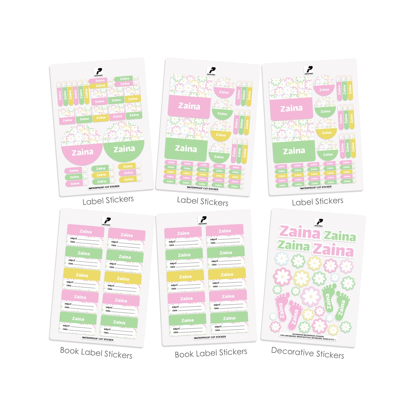 School Label Stickers Pack D162 - Flower Pattern