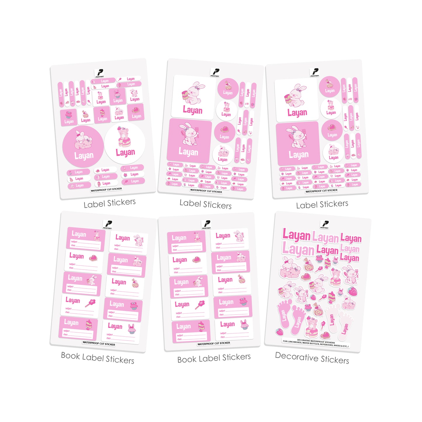 School Label Stickers Pack D151 - Rabbit & Bear
