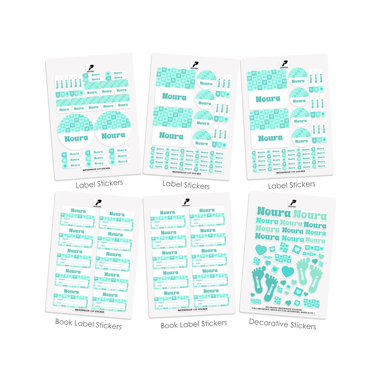 School Label Stickers Pack D154 - Mint Color Heart