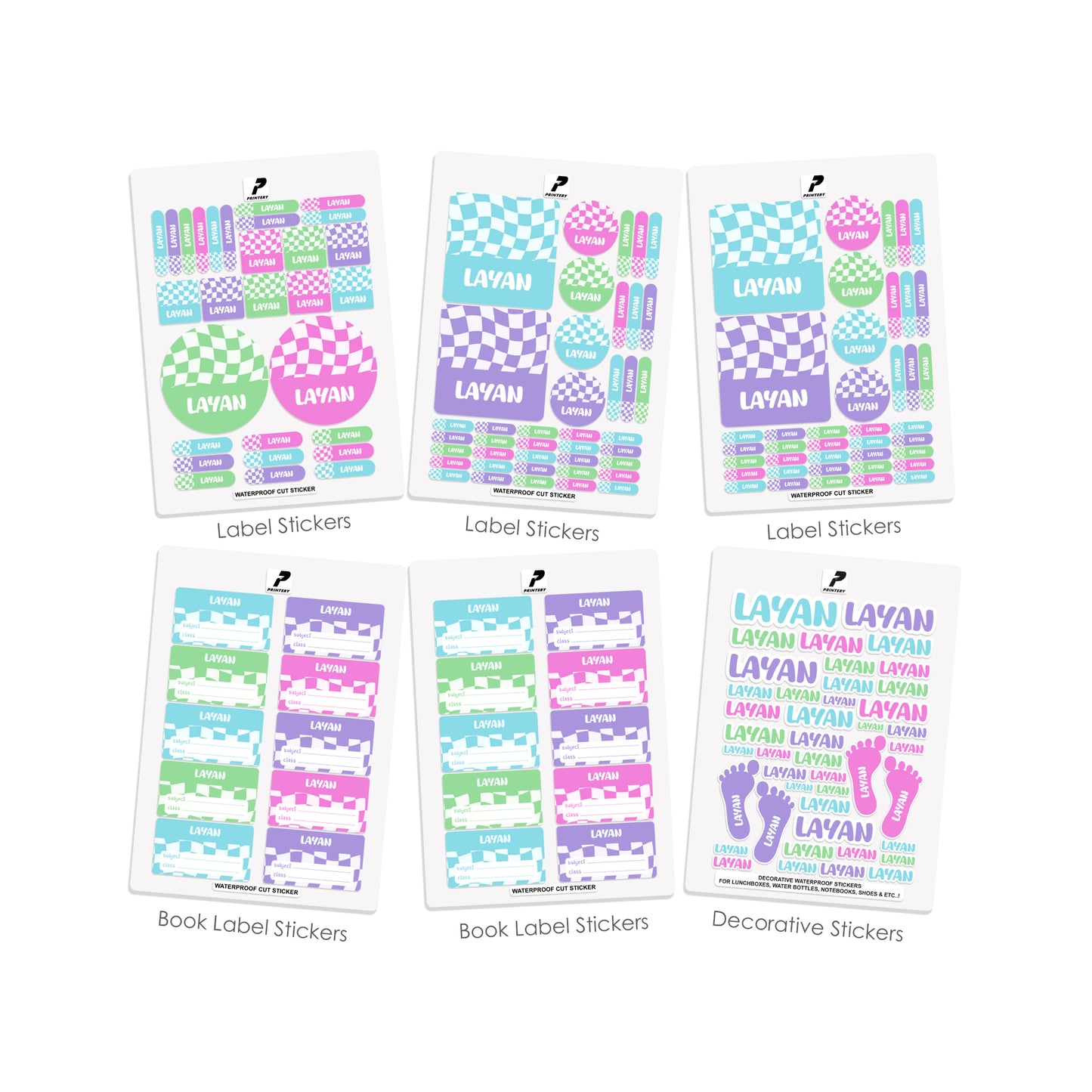 School Label Stickers Pack D148 - Retro Check Pattern