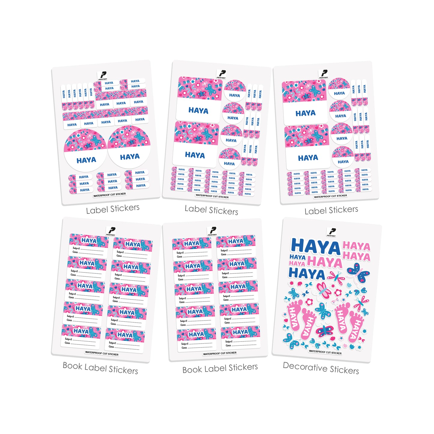 School Label Stickers Pack D120 - Butterfly