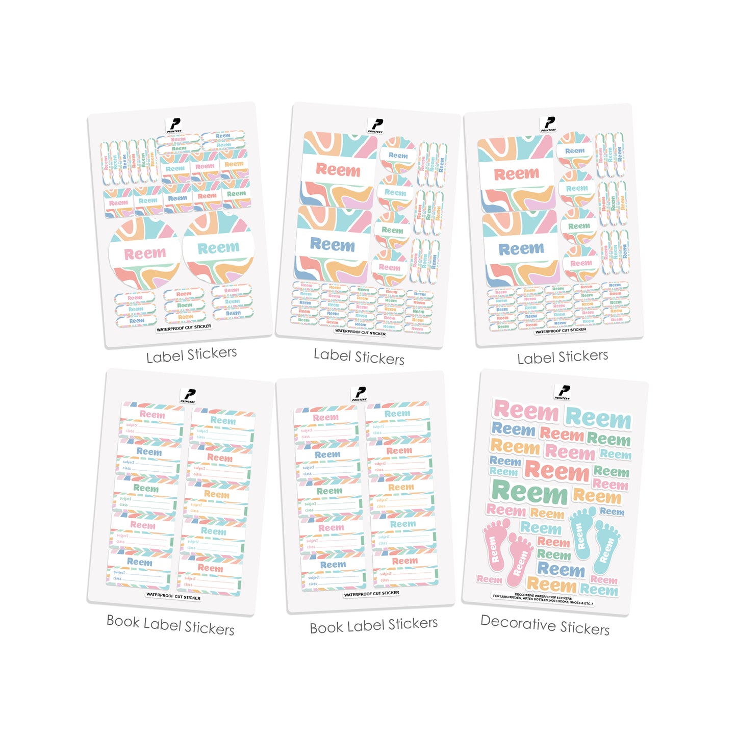 School Label Stickers Pack D164 - Color Waves