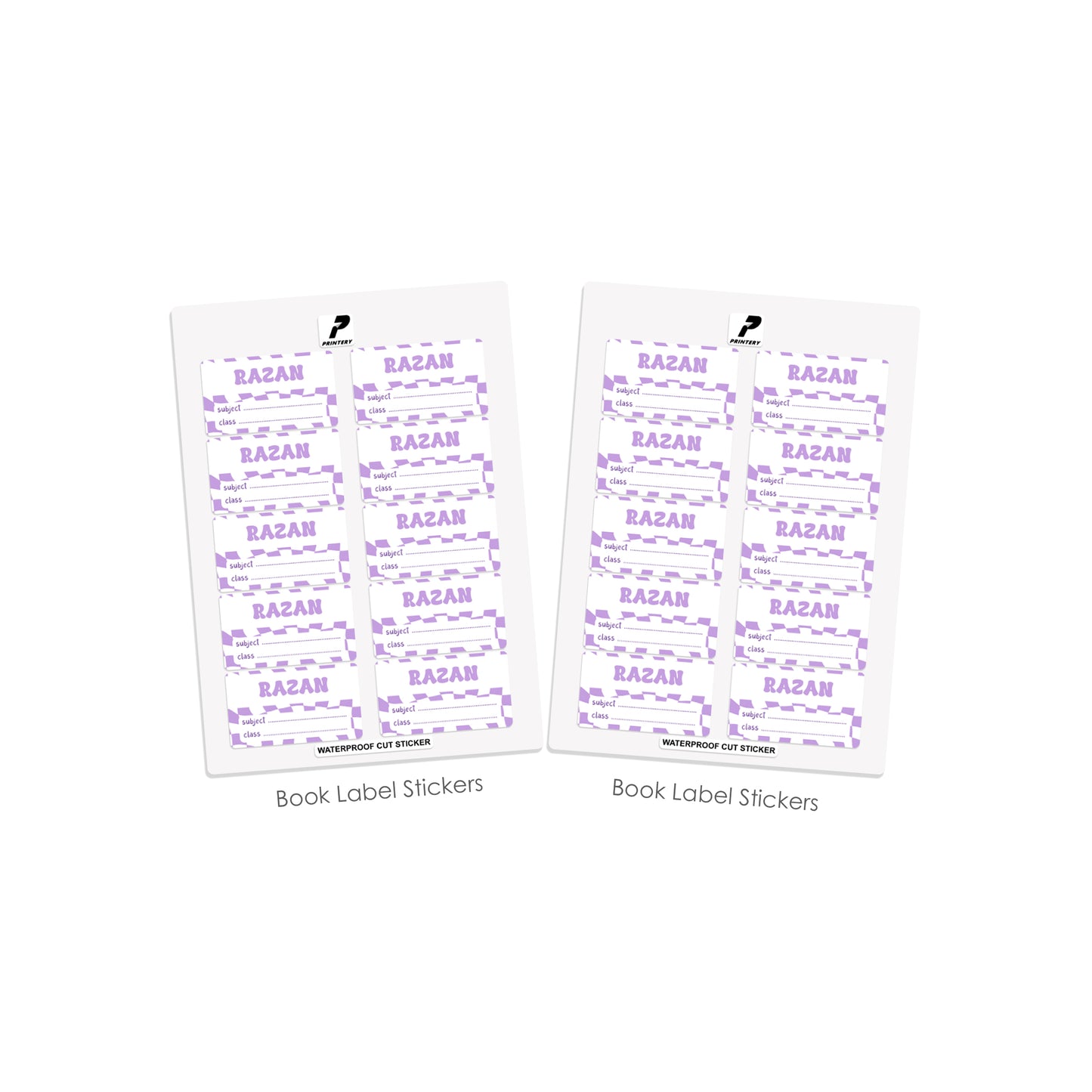 School Label Stickers Pack D147 - Purple Retro Check Pattern
