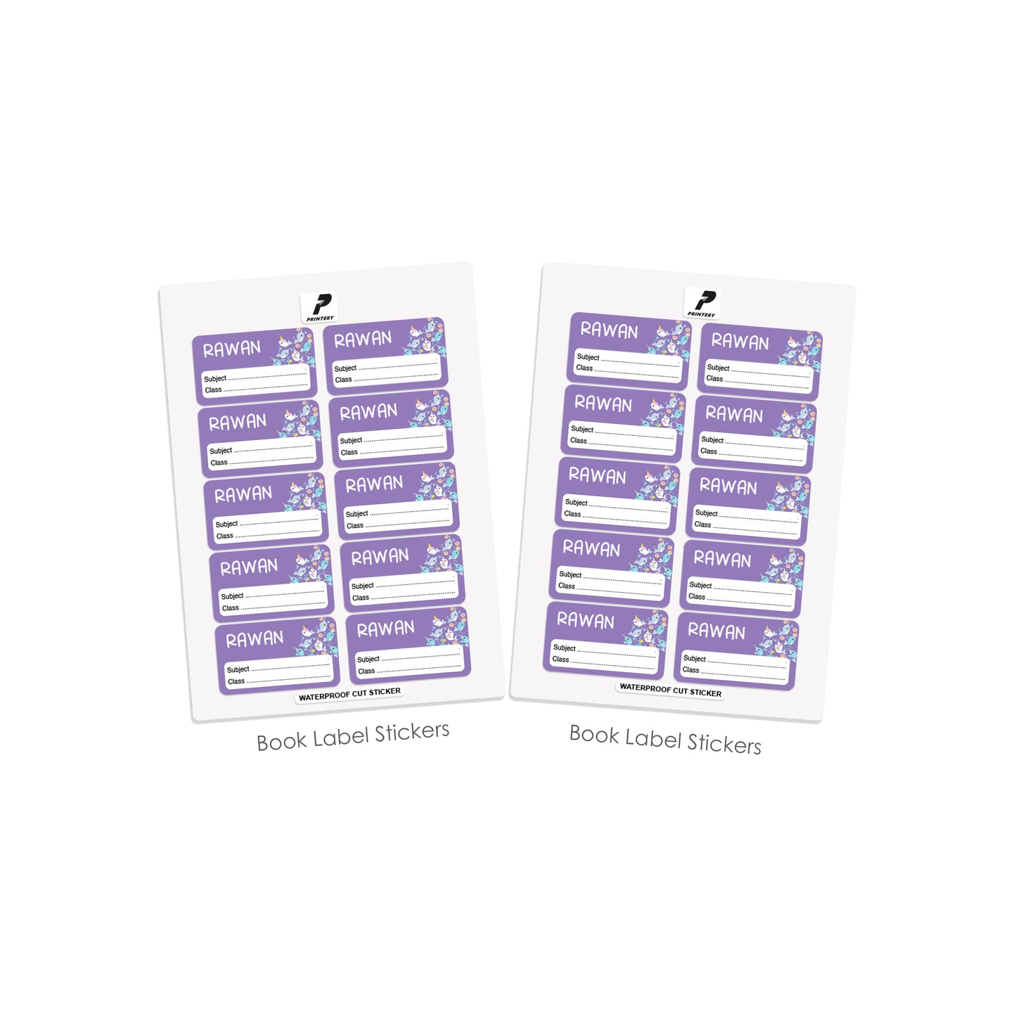 School Label Stickers Pack D161 - Purple Fish