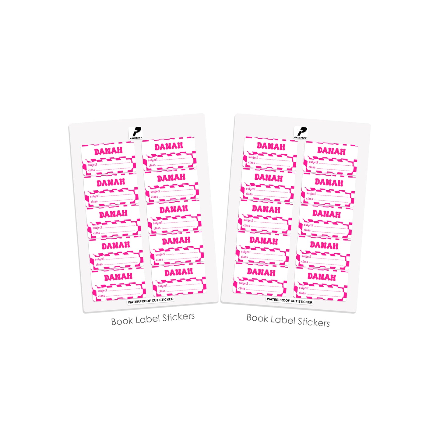 School Label Stickers Pack D146 - Pink Retro Check Pattern