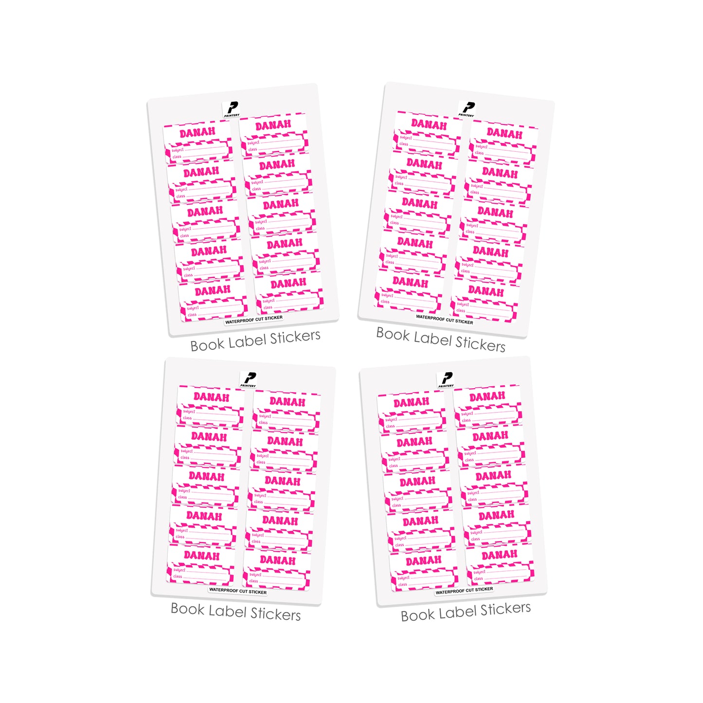 School Label Stickers Pack D146 - Pink Retro Check Pattern