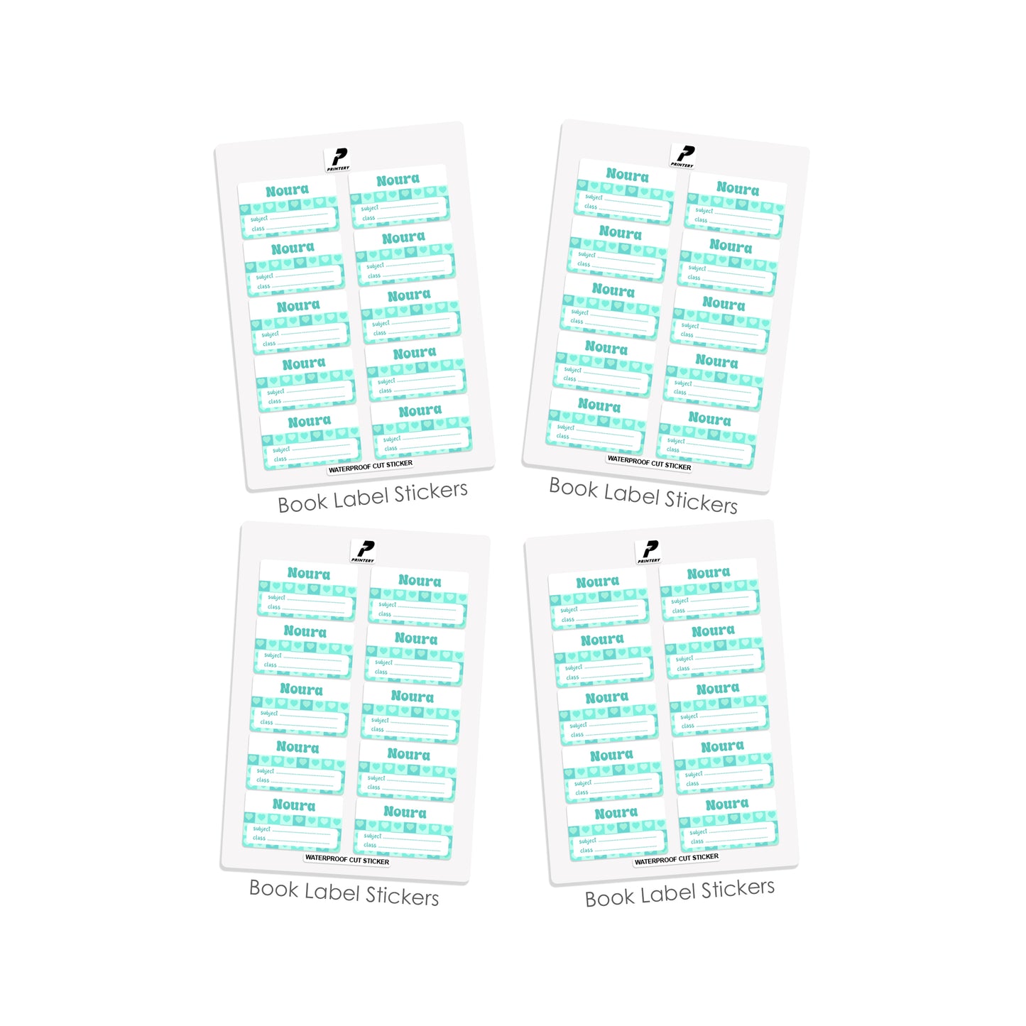 School Label Stickers Pack D154 - Mint Color Heart