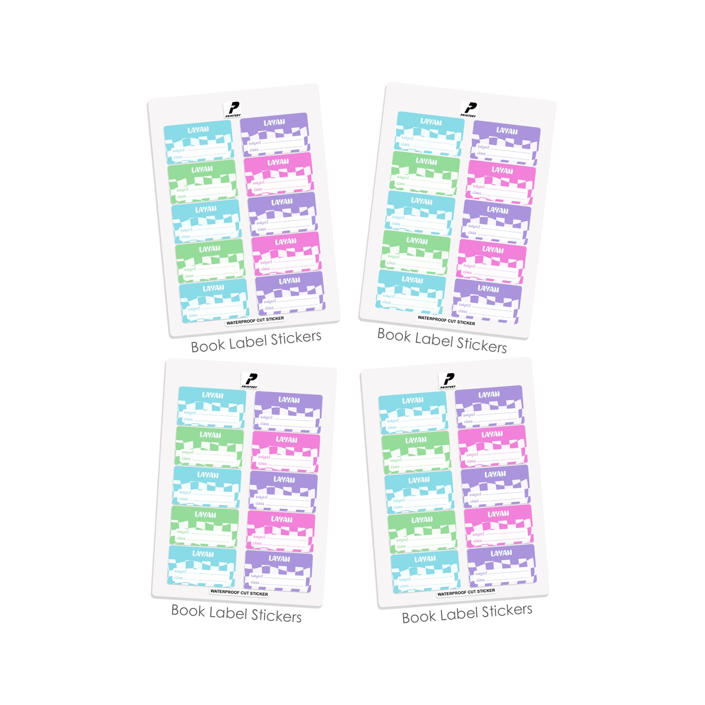 School Label Stickers Pack D148 - Retro Check Pattern