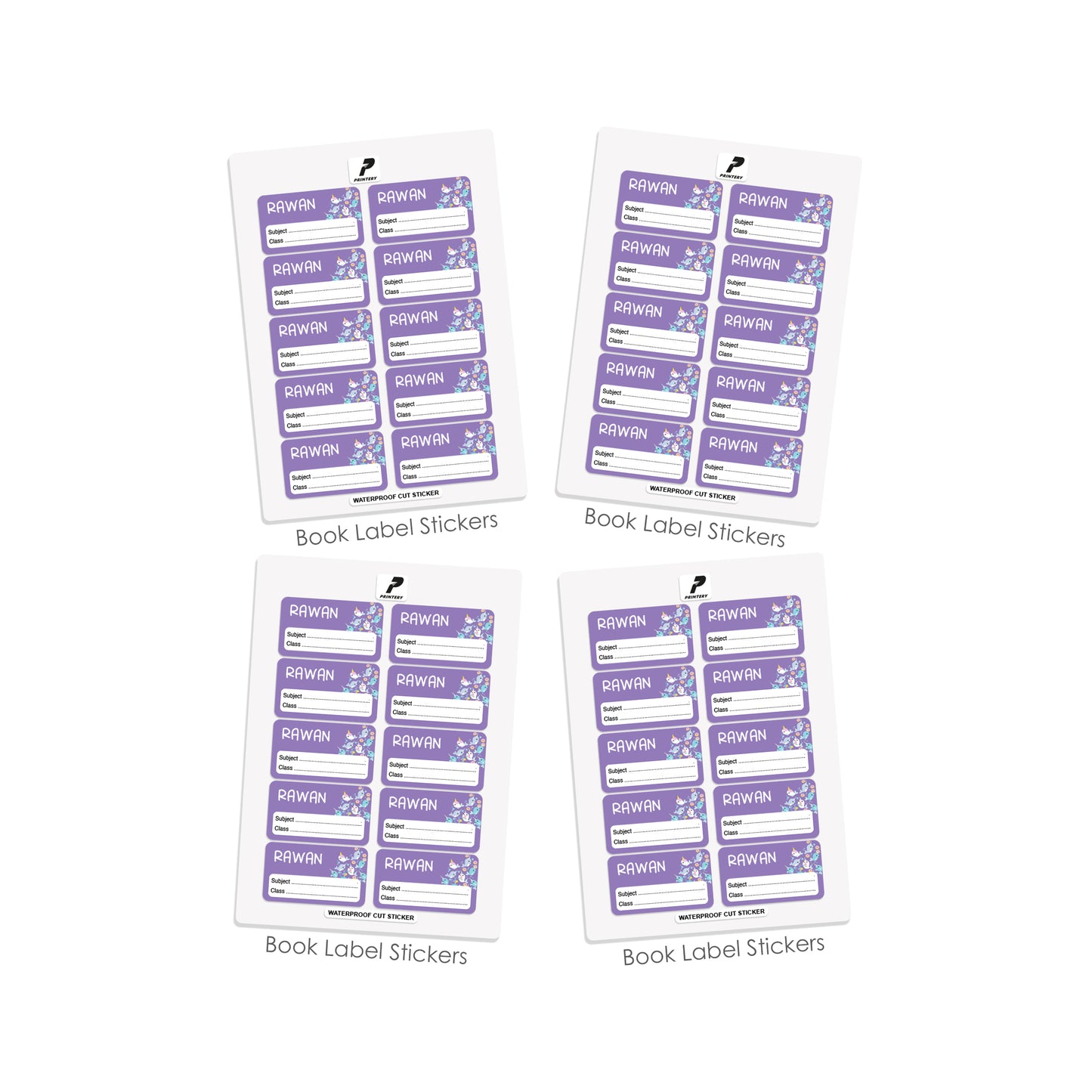 School Label Stickers Pack D161 - Purple Fish