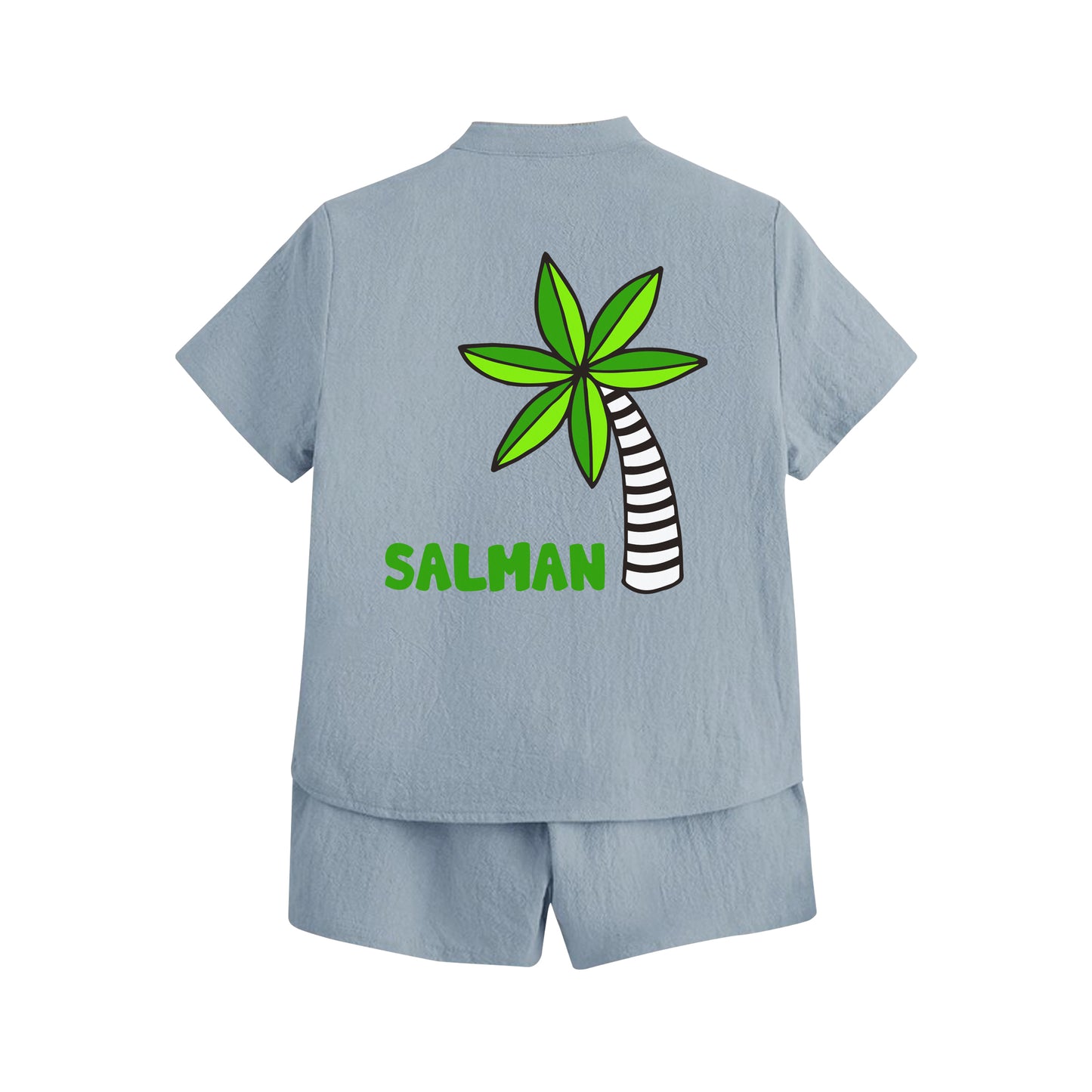 Gray Summer Shirt Set Palm Tree