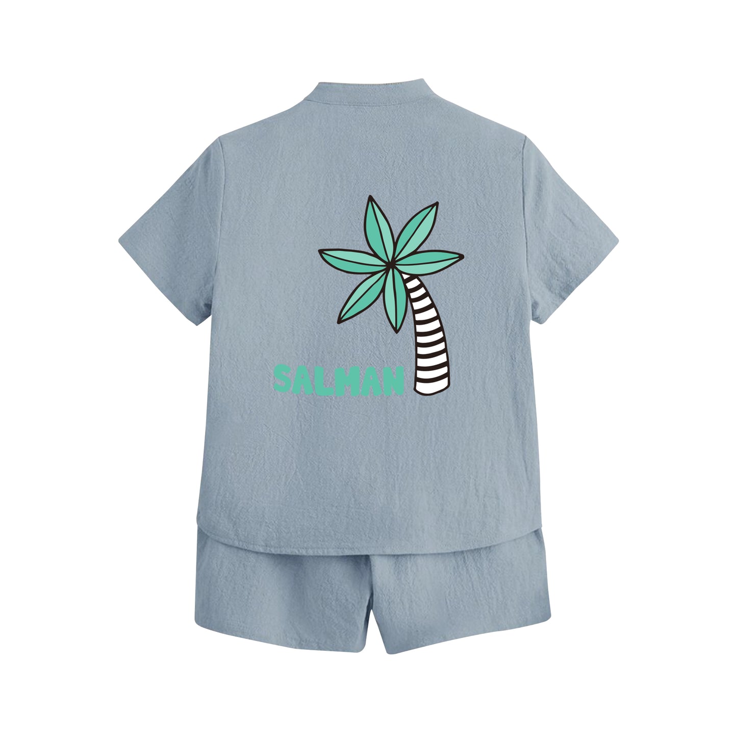 Gray Summer Shirt Set Palm Tree