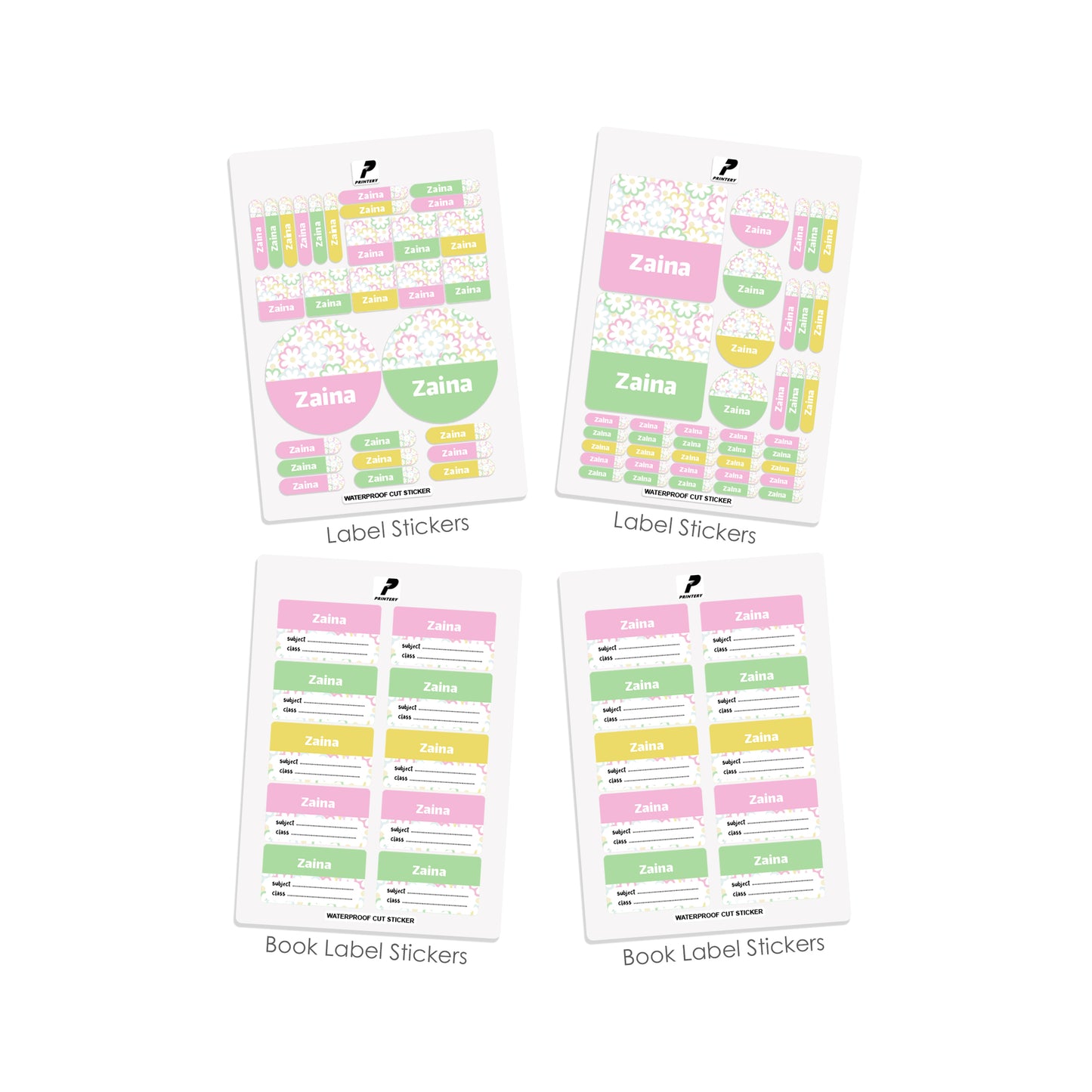 School Label Stickers Pack D162 - Flower Pattern