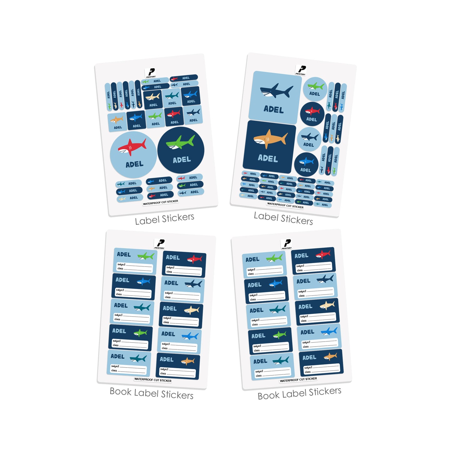 School Label Stickers Pack D106 - Sharks