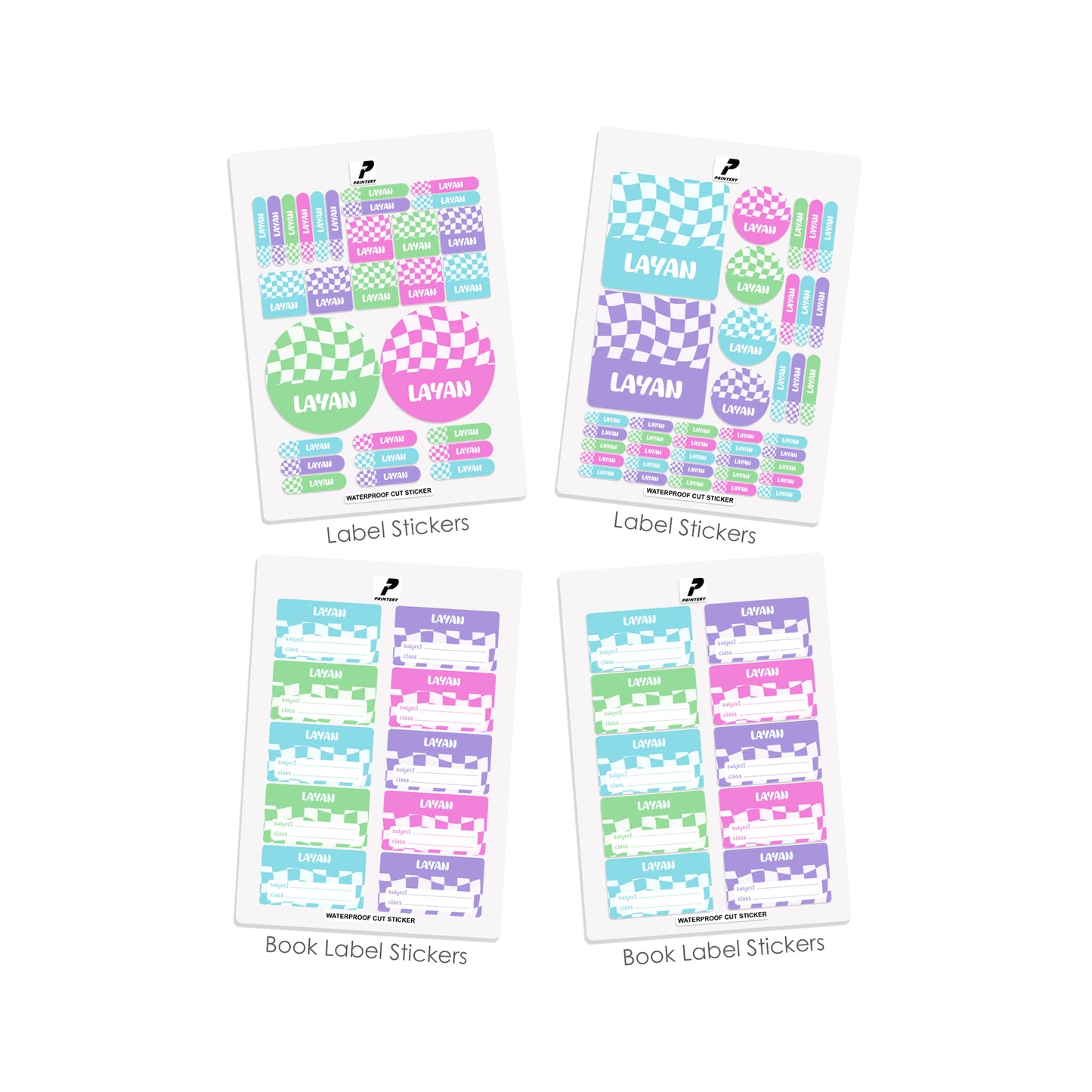 School Label Stickers Pack D148 - Retro Check Pattern
