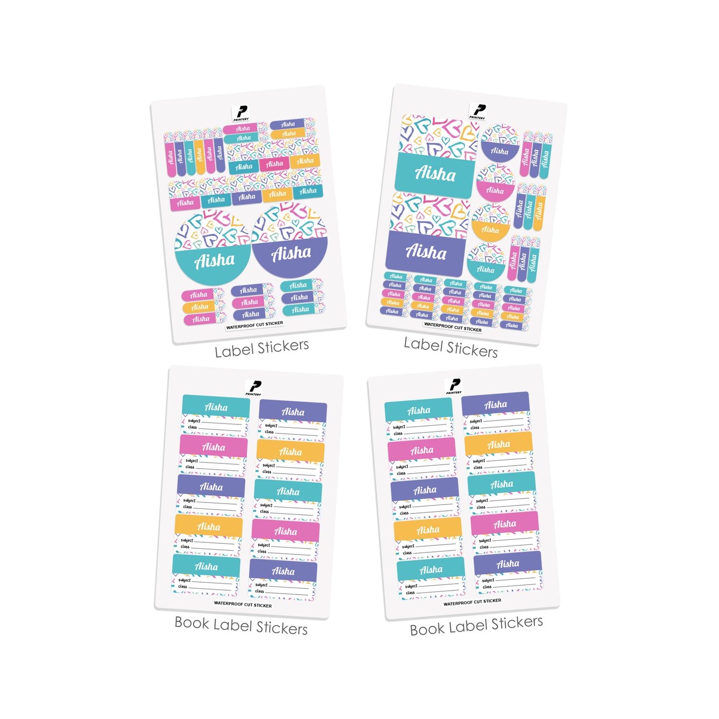 School Label Stickers Pack D163 - Heart Pattern
