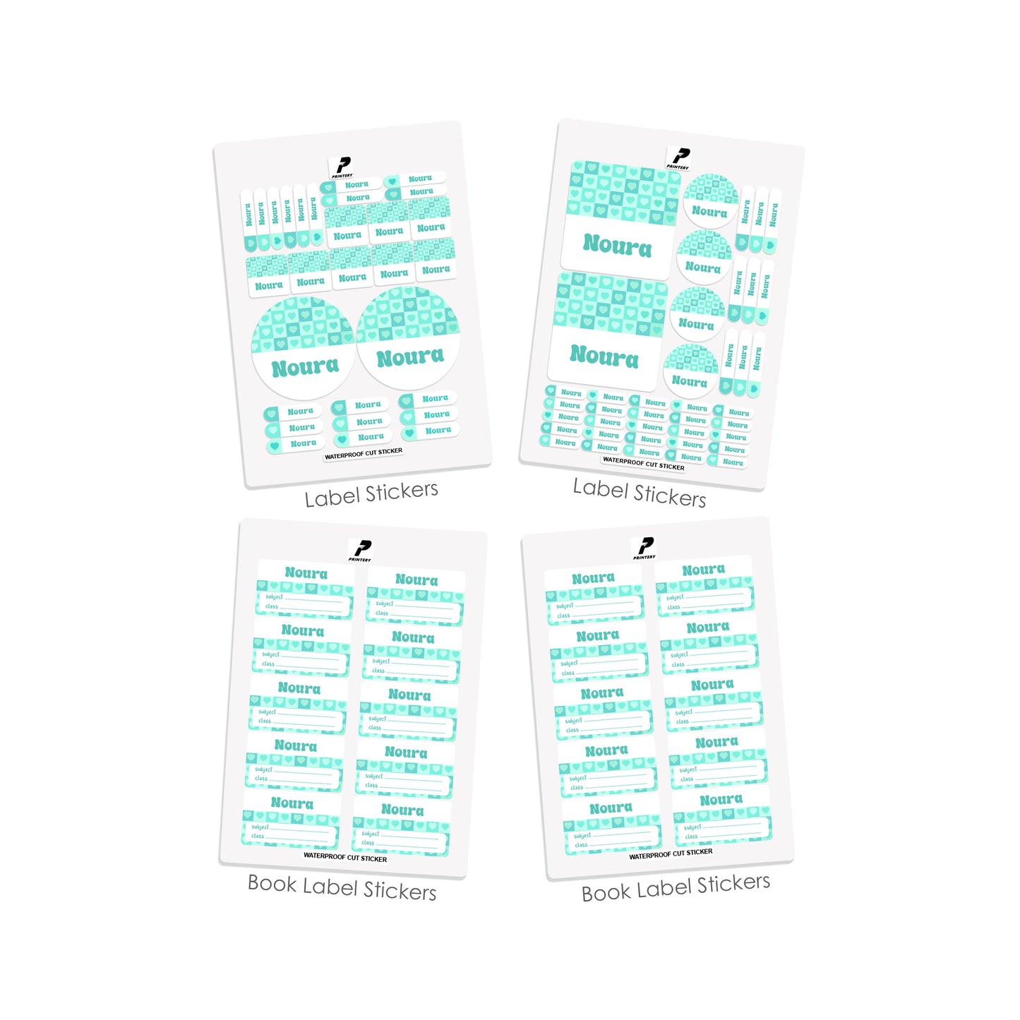 School Label Stickers Pack D154 - Mint Color Heart