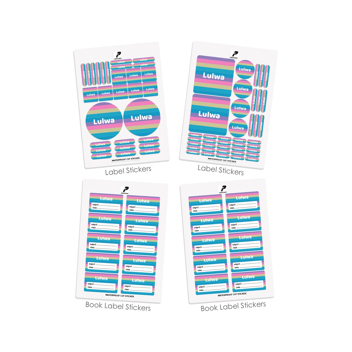 School Label Stickers Pack D156 - Color Stripes