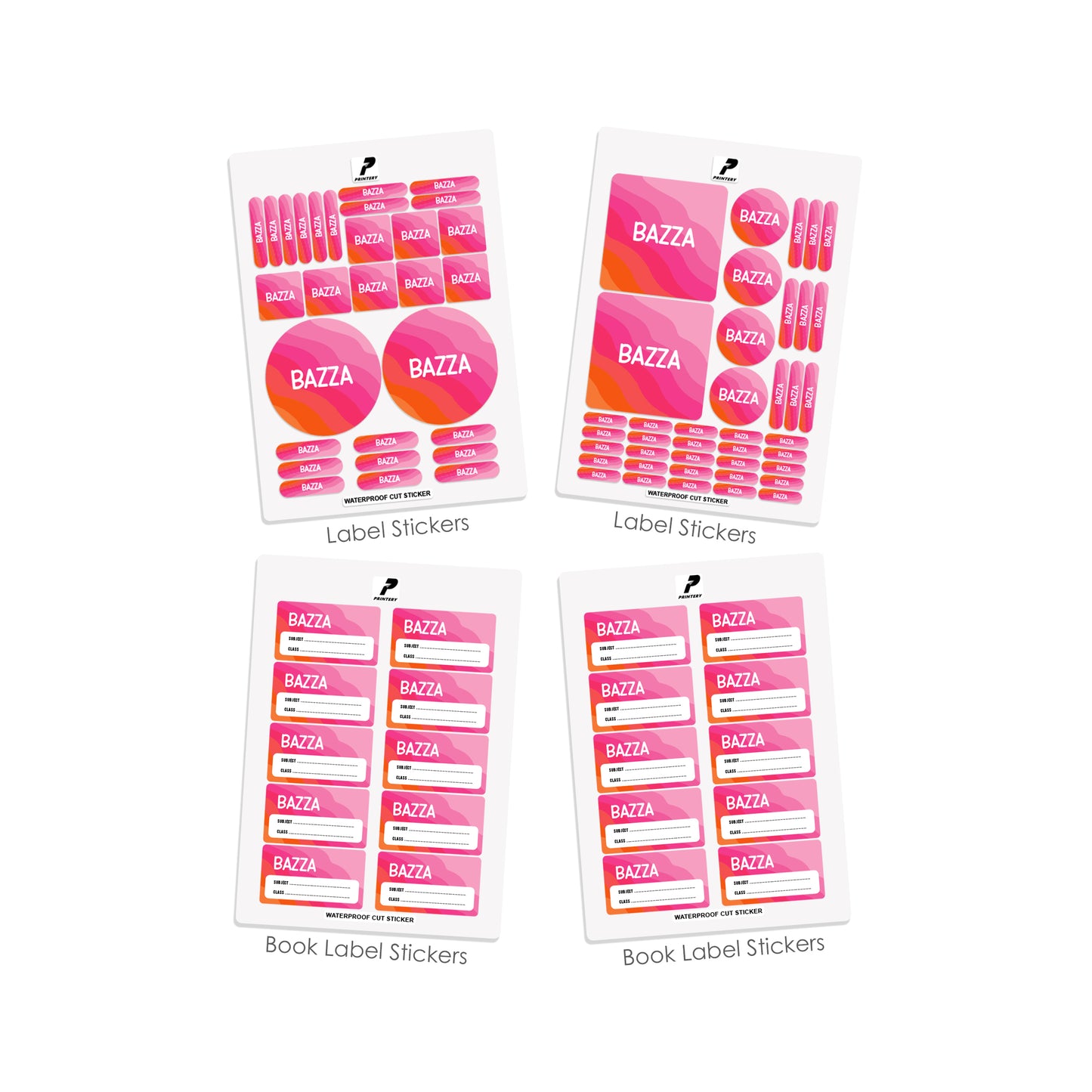School Label Stickers Pack D165 - Pink Retro Waves