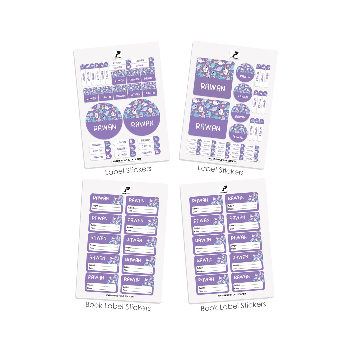 School Label Stickers Pack D161 - Purple Fish