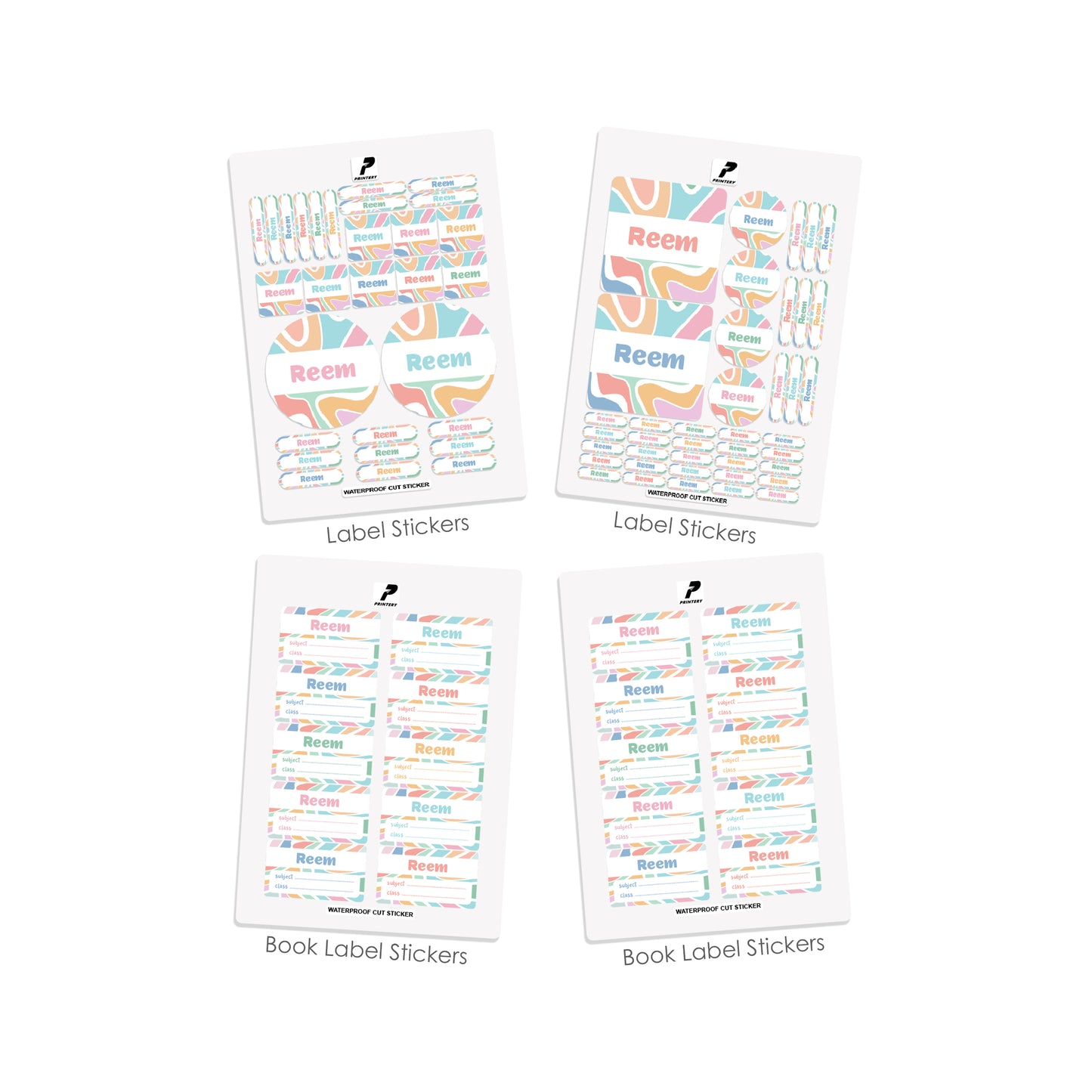 School Label Stickers Pack D164 - Color Waves