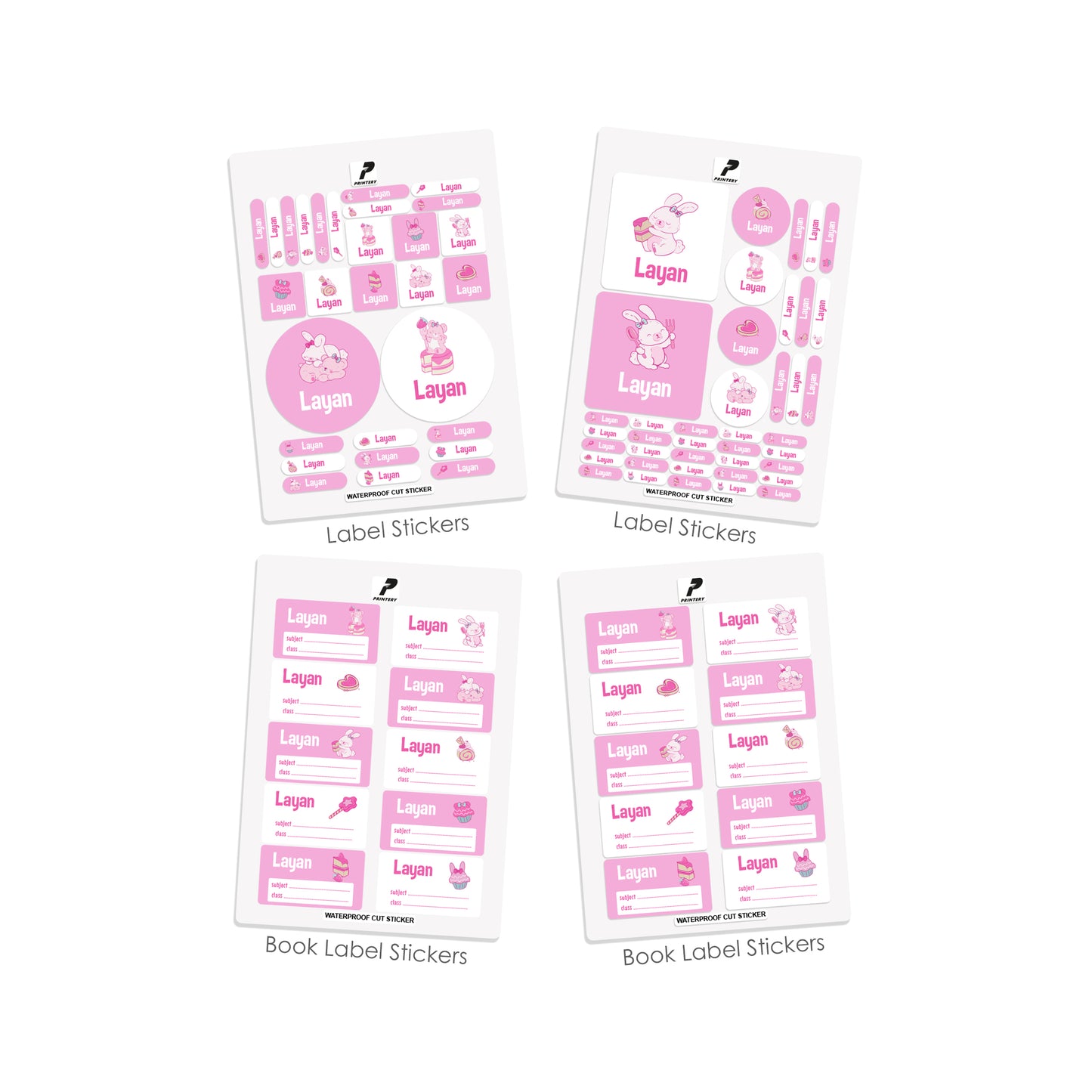School Label Stickers Pack D151 - Rabbit & Bear