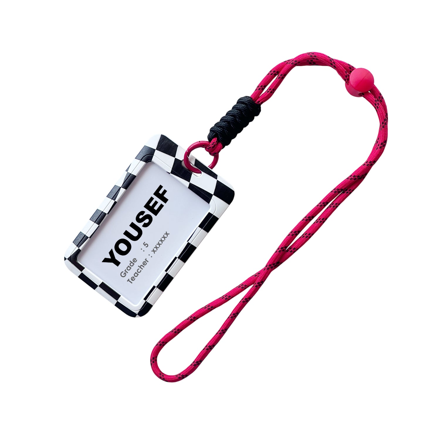 School ID Holder Tag Red Square B&W