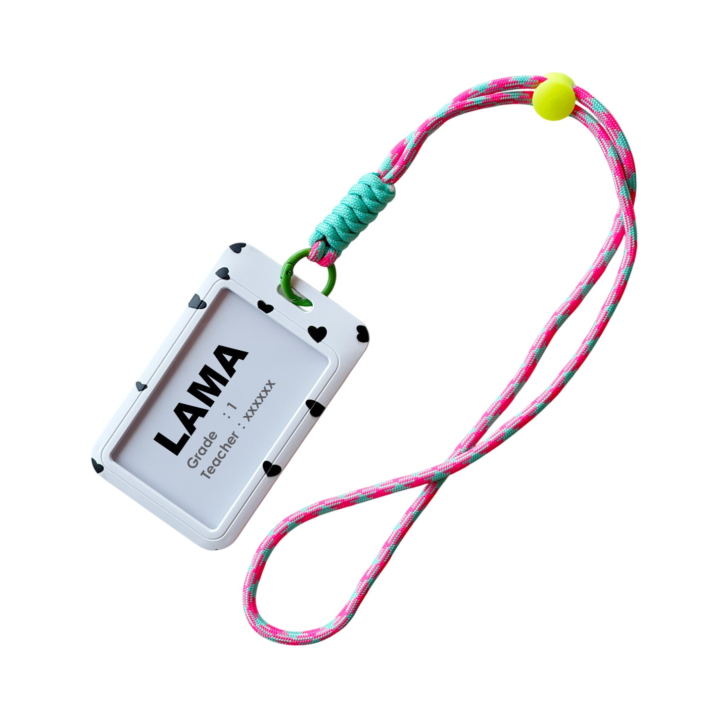 School ID Holder Tag Heart B&W