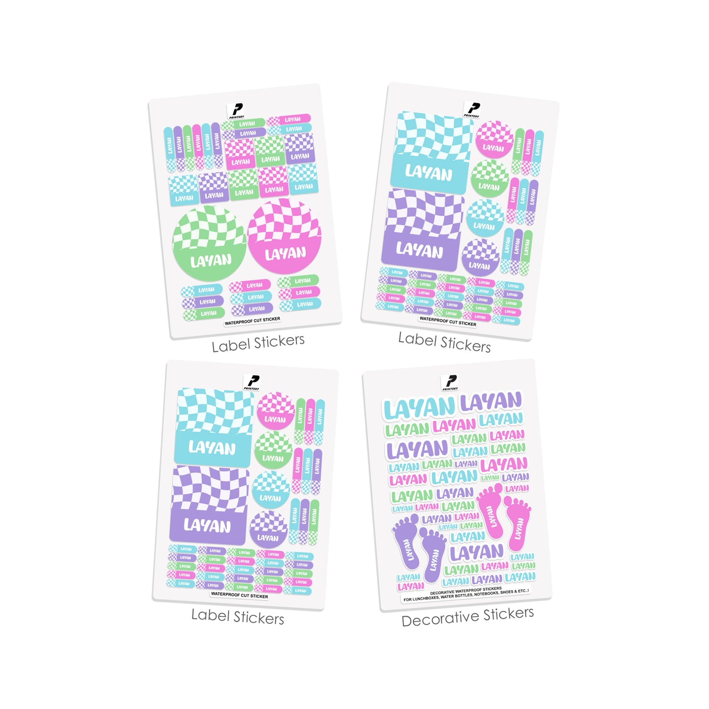 School Label Stickers Pack D148 - Retro Check Pattern