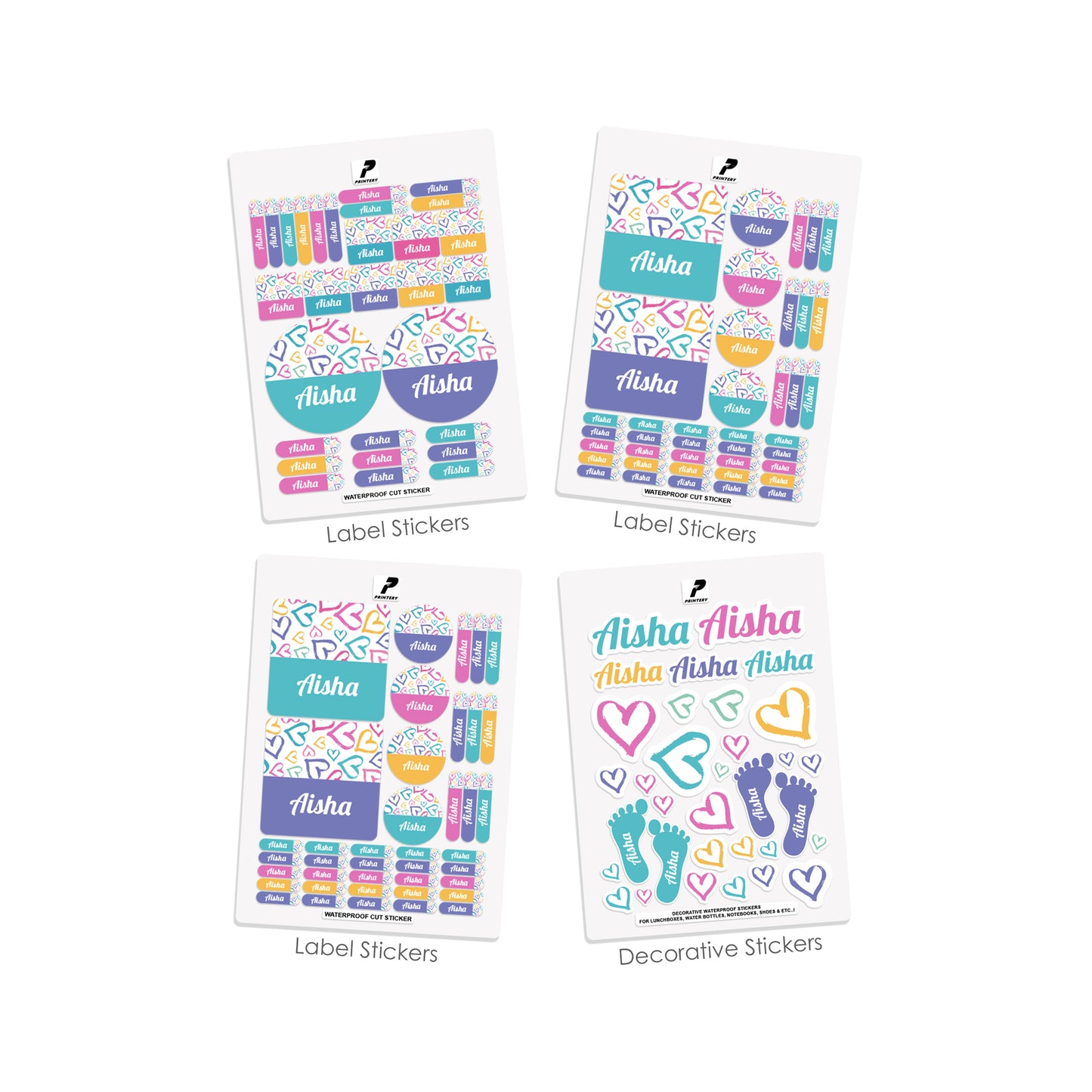 School Label Stickers Pack D163 - Heart Pattern