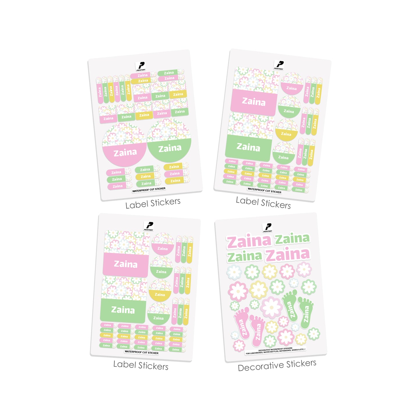 School Label Stickers Pack D162 - Flower Pattern
