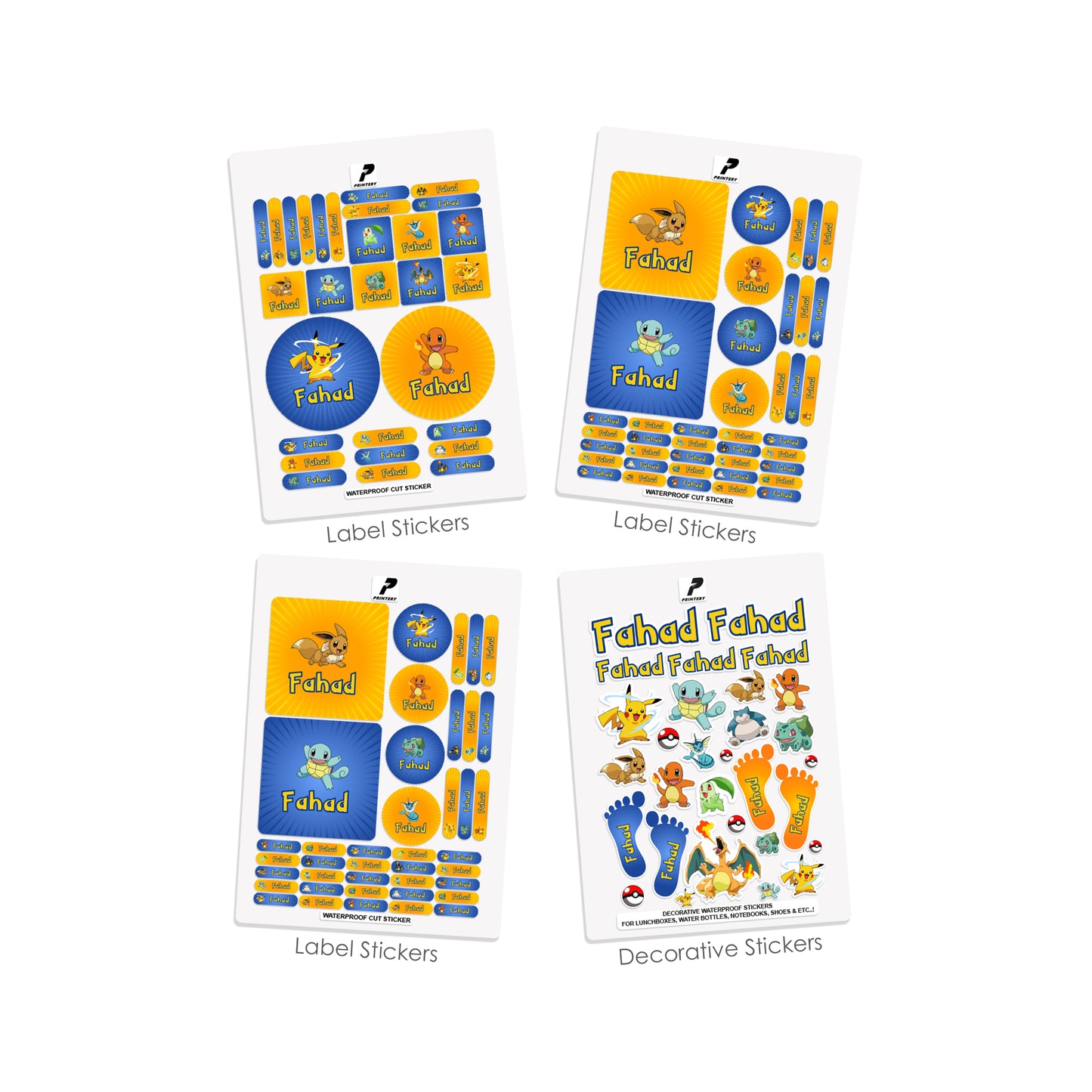 School Label Stickers Pack D150 - Pokemon