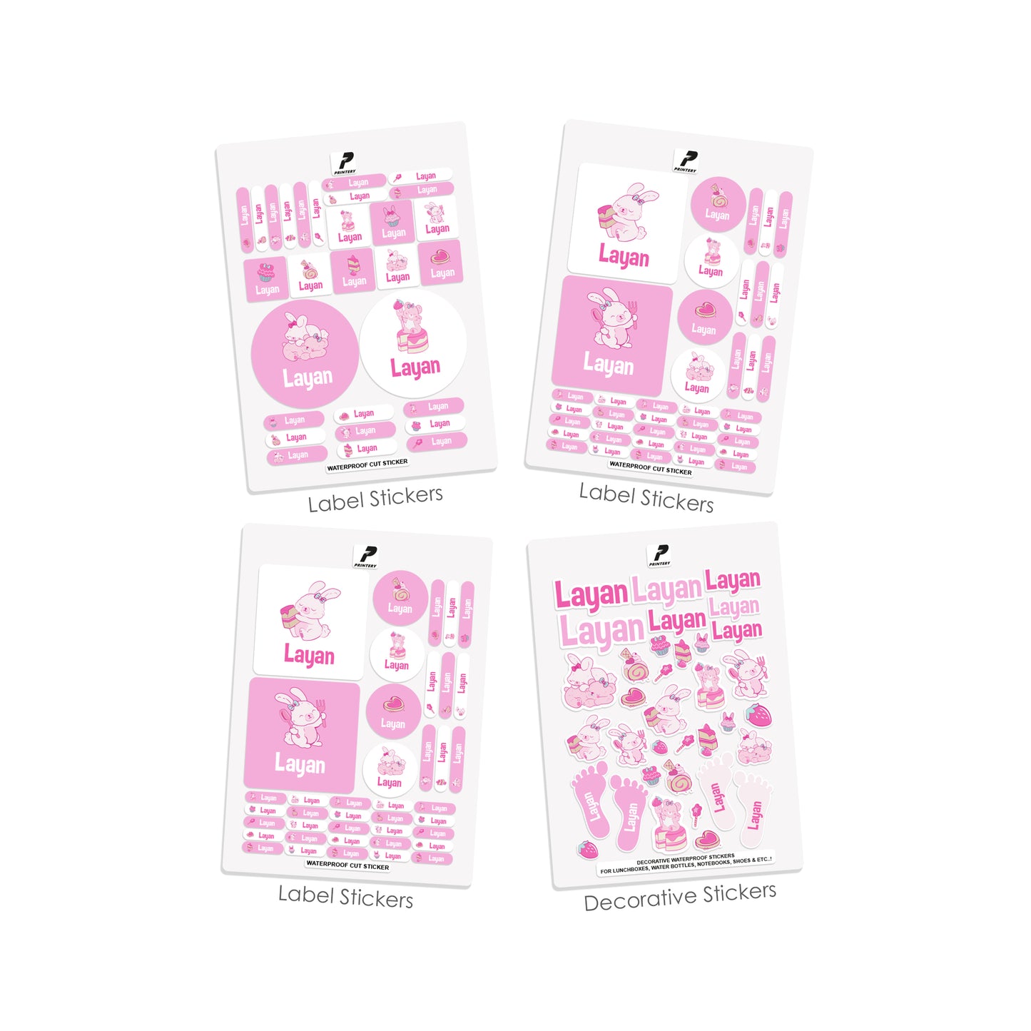 School Label Stickers Pack D151 - Rabbit & Bear