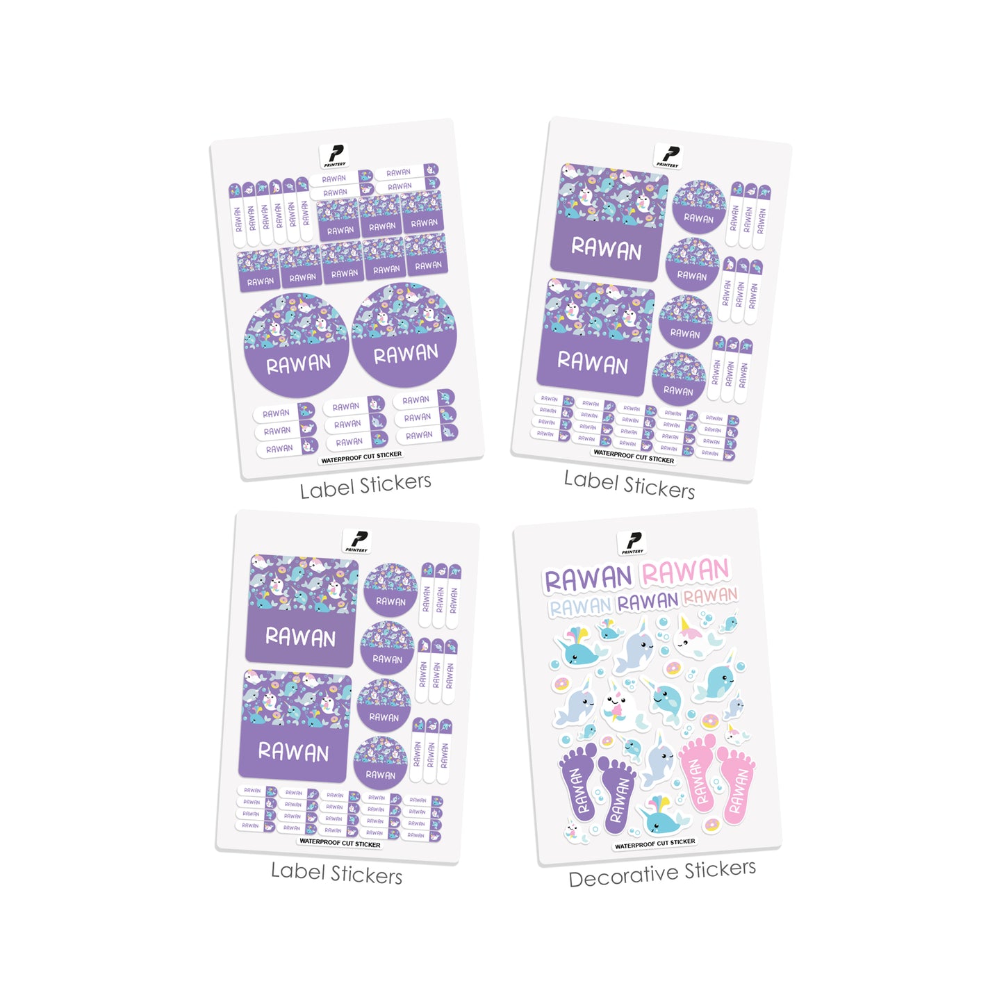 School Label Stickers Pack D161 - Purple Fish