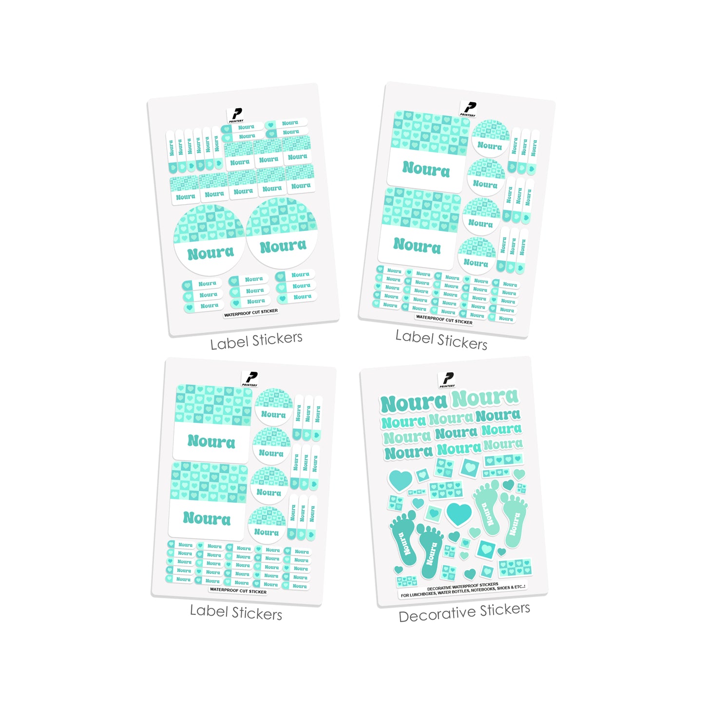School Label Stickers Pack D154 - Mint Color Heart