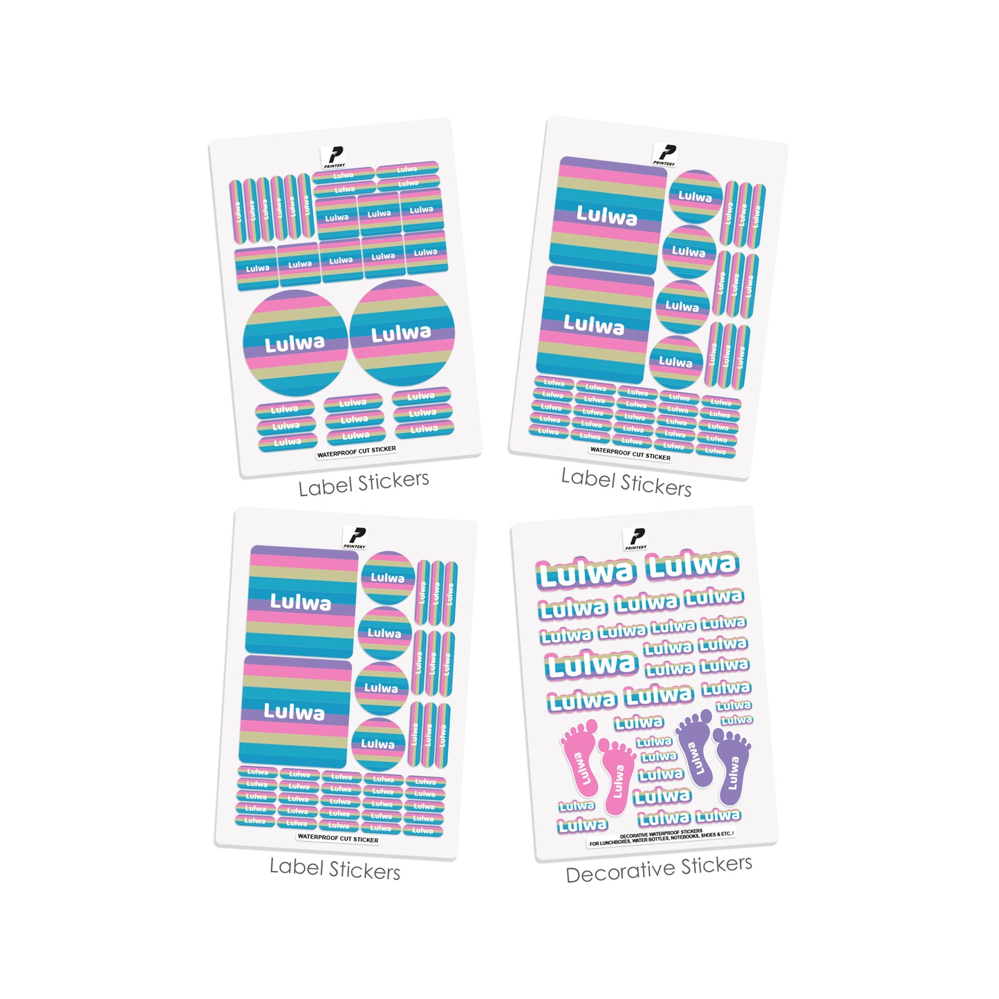 School Label Stickers Pack D156 - Color Stripes