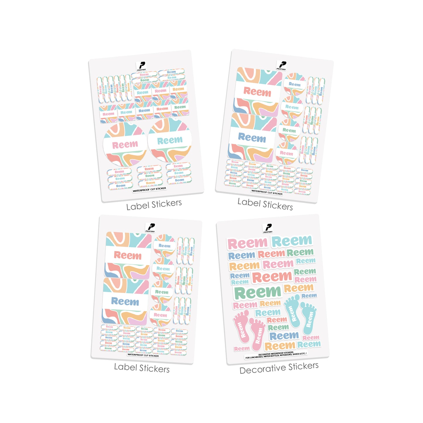 School Label Stickers Pack D164 - Color Waves