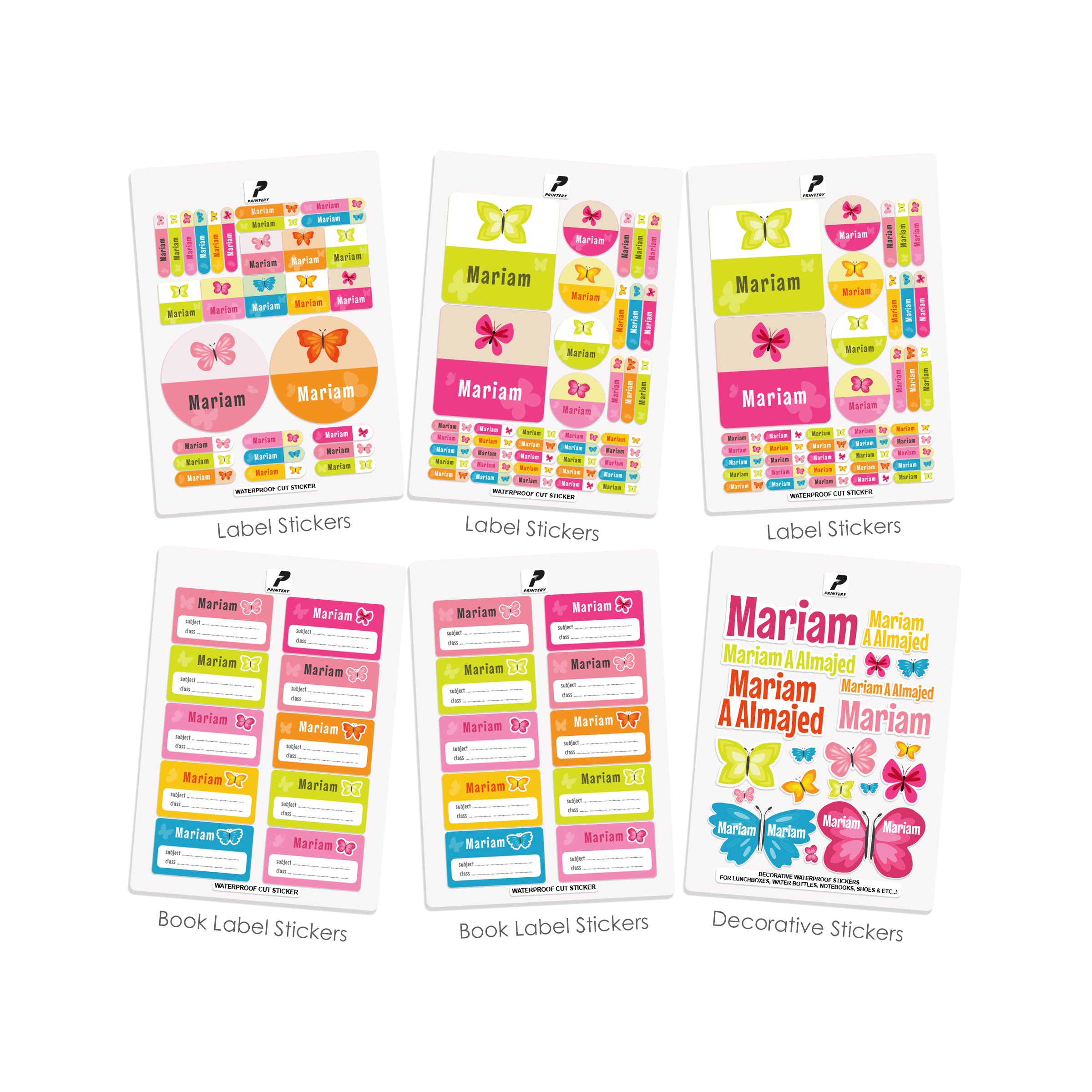 School Label Stickers Pack D001 - Butterfly – PRINTERY