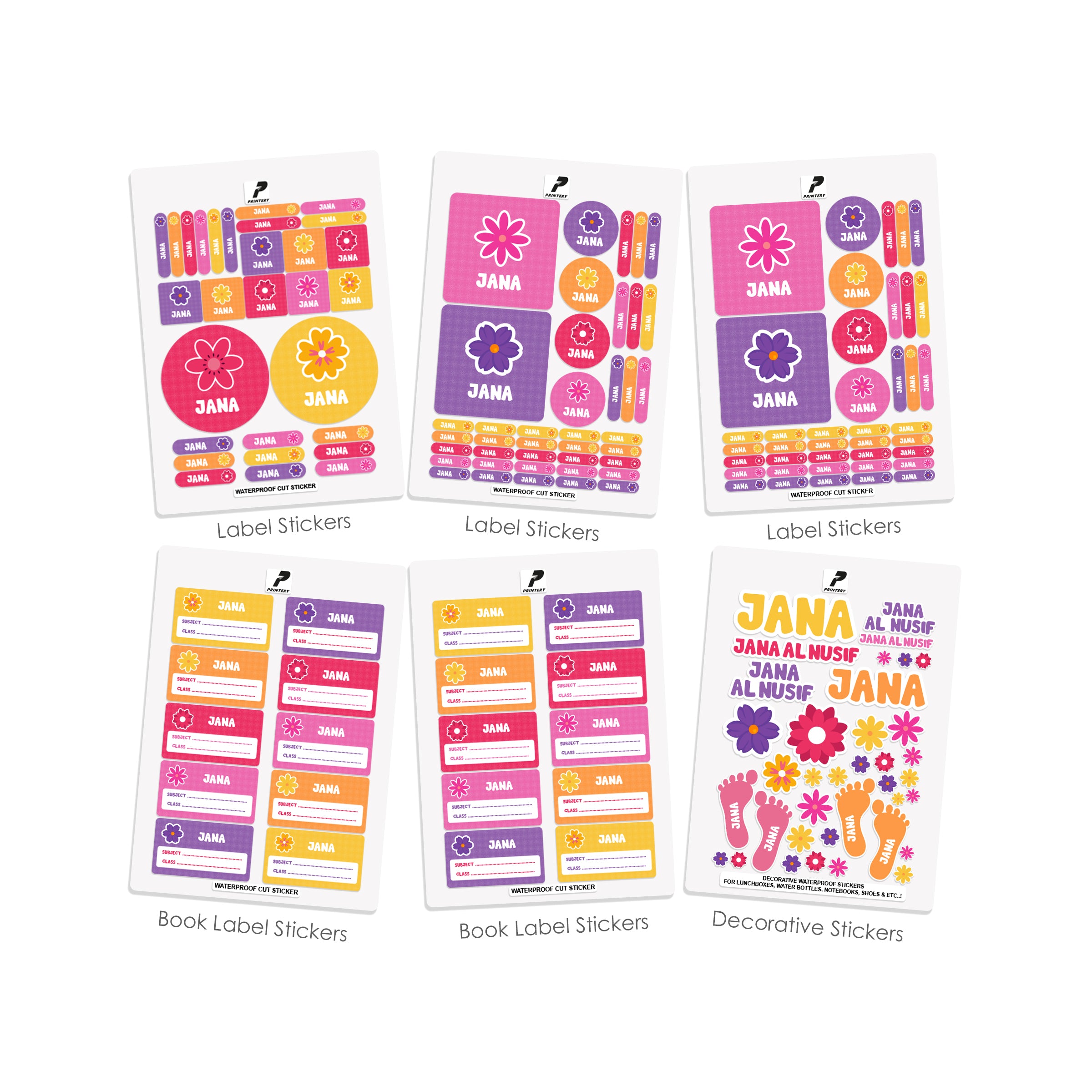 School Label Stickers Pack D007 - Flower – PRINTERY