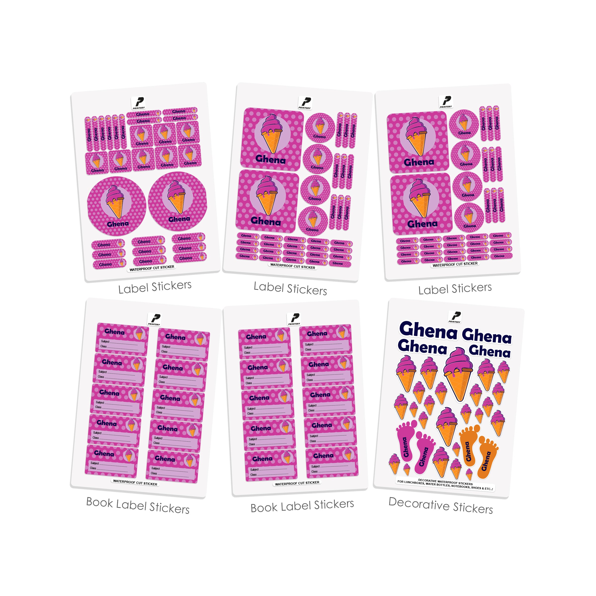 School Label Stickers Pack D027 - Ica Cream – PRINTERY