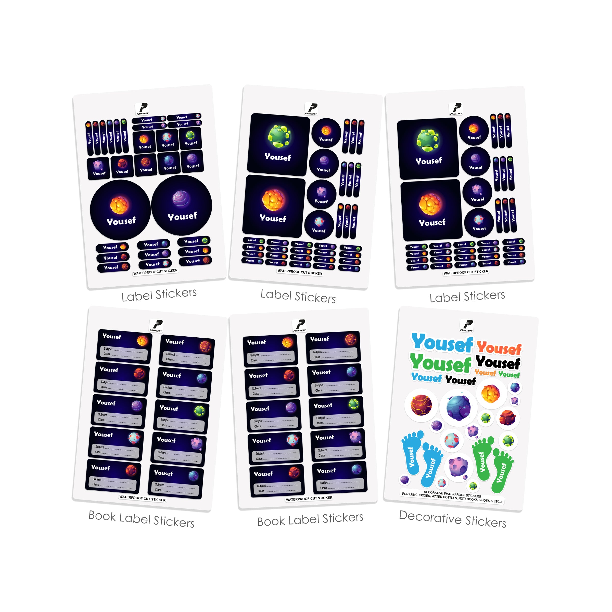 School Label Stickers Pack D028 - Space – PRINTERY
