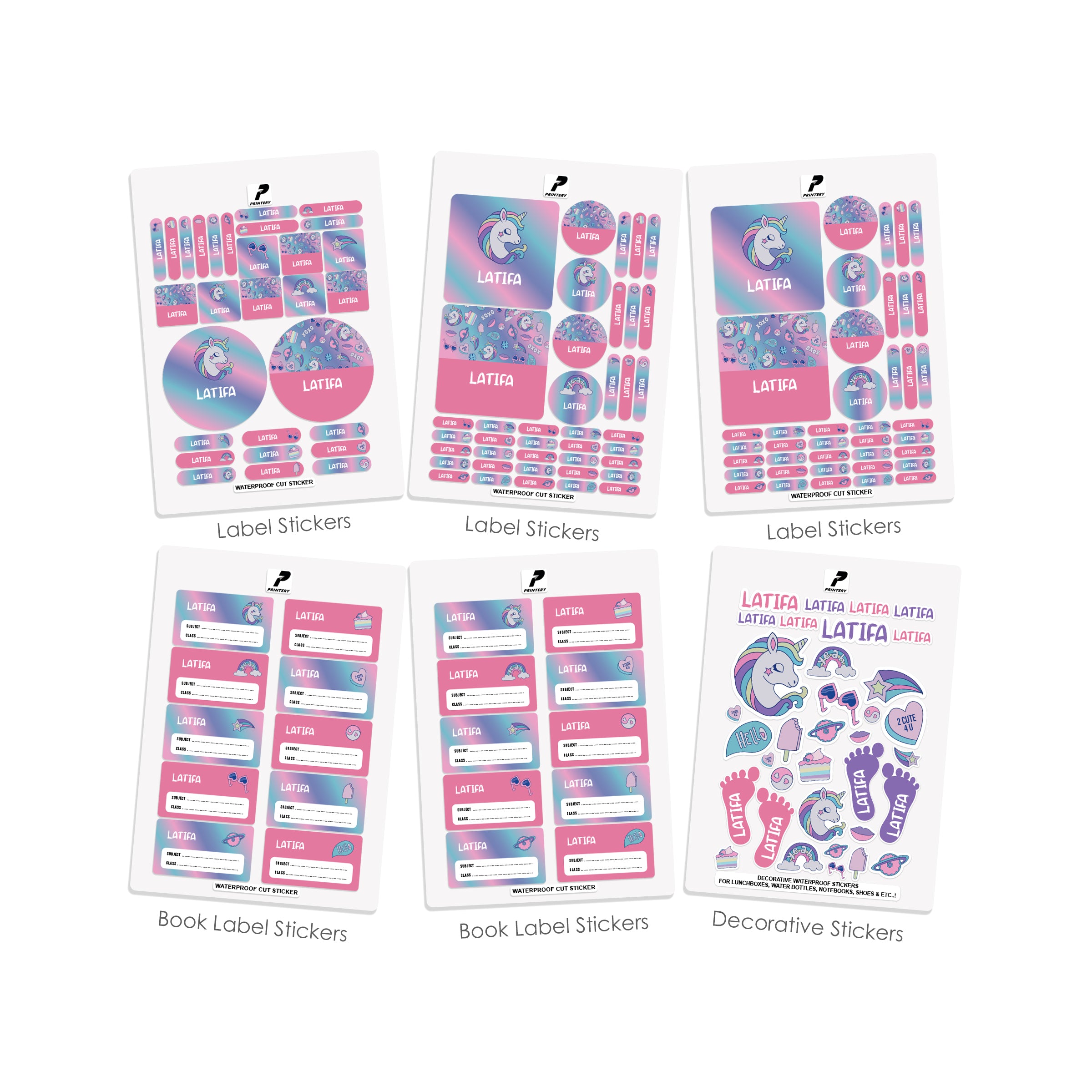 School Label Stickers Pack D077 - Unicorn – PRINTERY